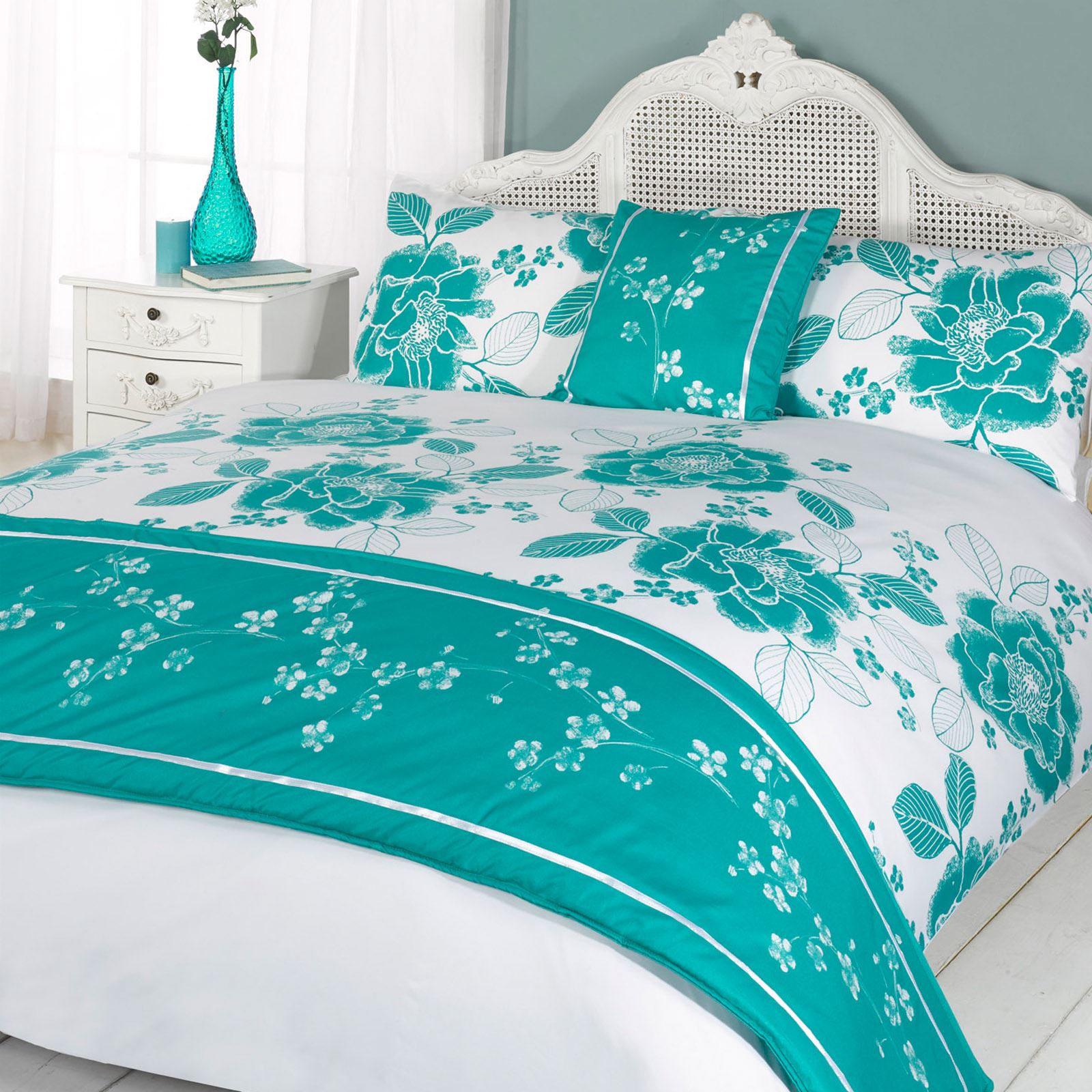 Floral Duck Egg Blue Grey Bed in a Bag Duvet Cover Bedding Set eBay
