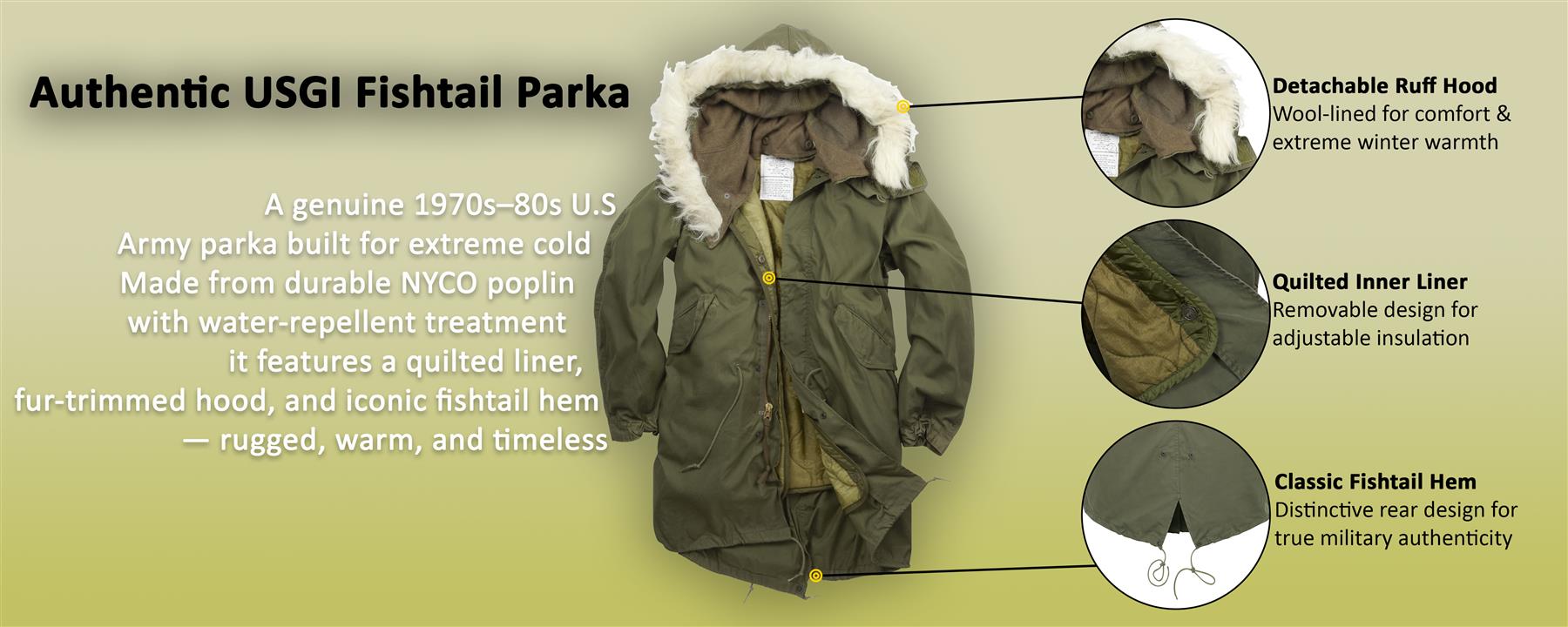 Fishtail Parka Army Genuine US M65 Original Winter Lined Hooded