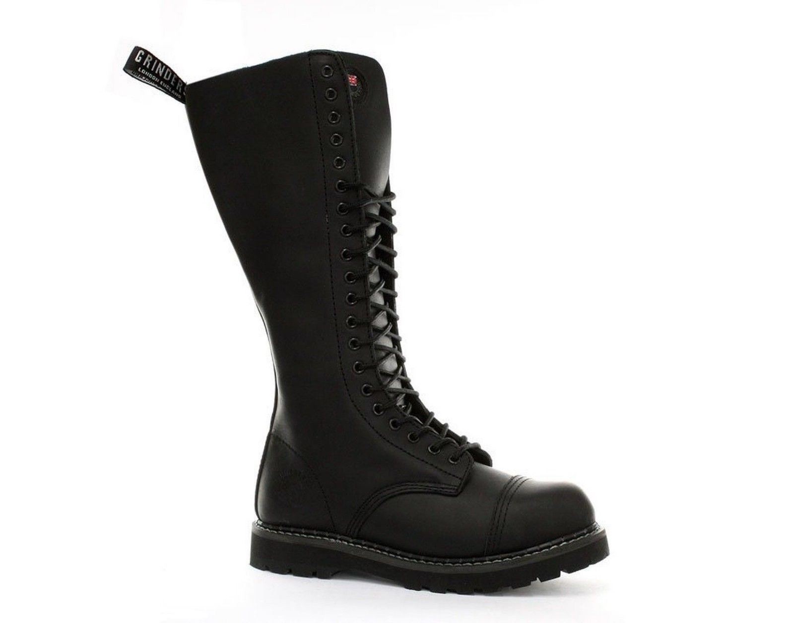 Grinders King Boots Black Leather 20 Hole Safety Cap Knee Combat Boot