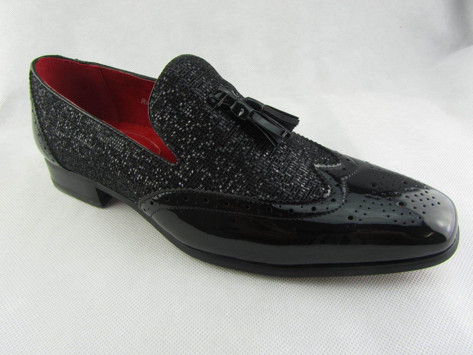 Rossellini Parker Mens Moccasin Shoes Black Blu Patent Loafer Tussle