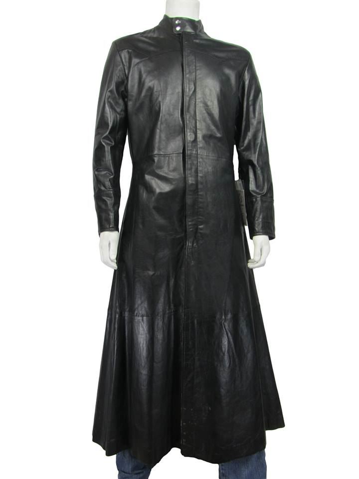 Hommes Long Noir Napa classique mode motard en cuir Matrix Hommes Long Noir Napa classique mode motard en cuir Matrix