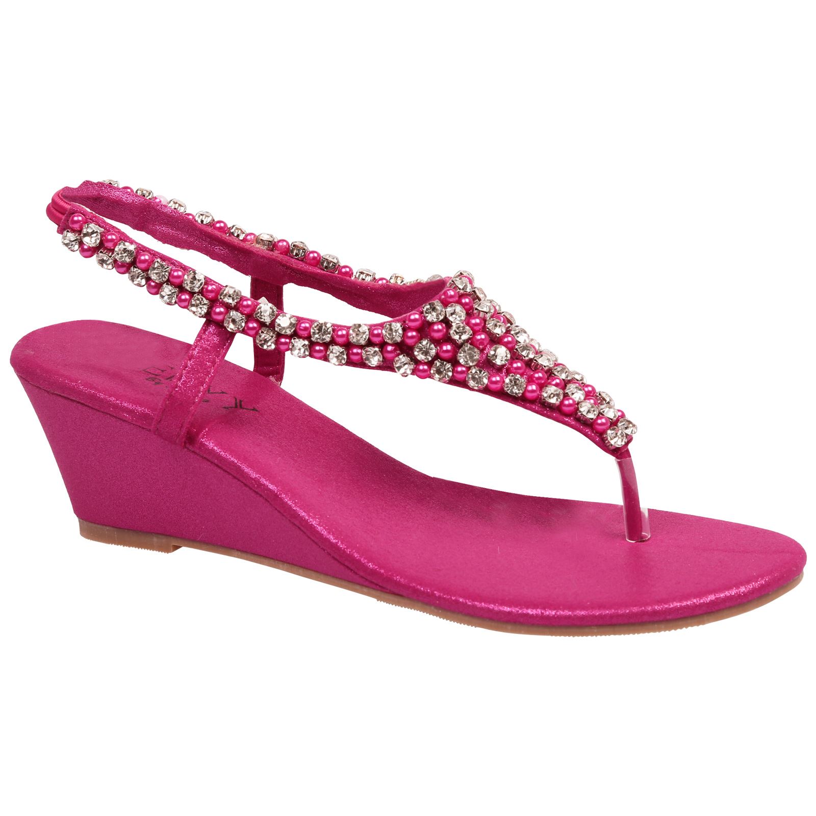 Arabella Womens Low Wedges Heels Diamante Beaded Thong Sandals Ladies Shoes Size | eBay