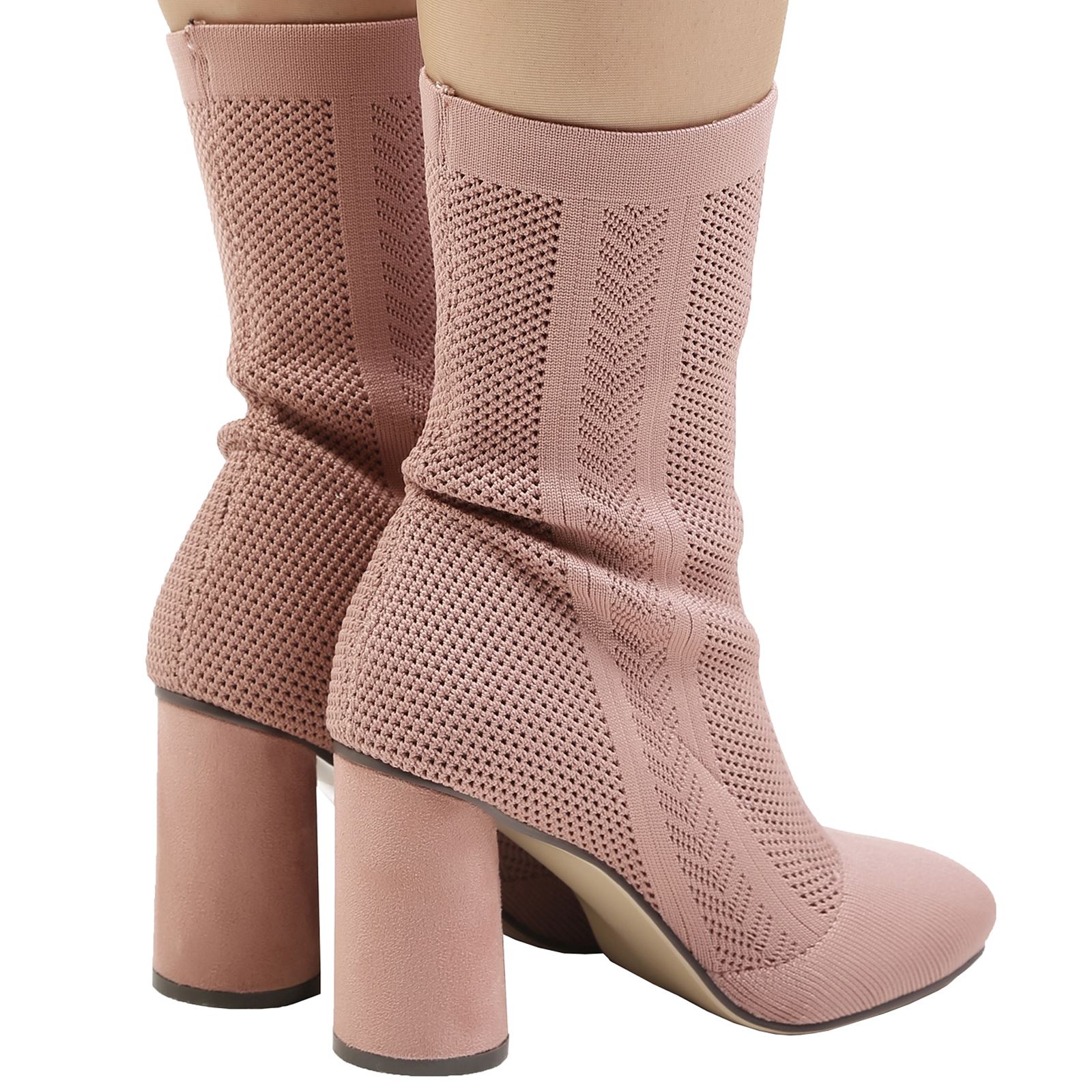 NEW WOMENS LADIES SOCK PULL ON STRETCH ANKLE HIGH BOOTS BLOCK HEELS PULL ON SIZE eBay