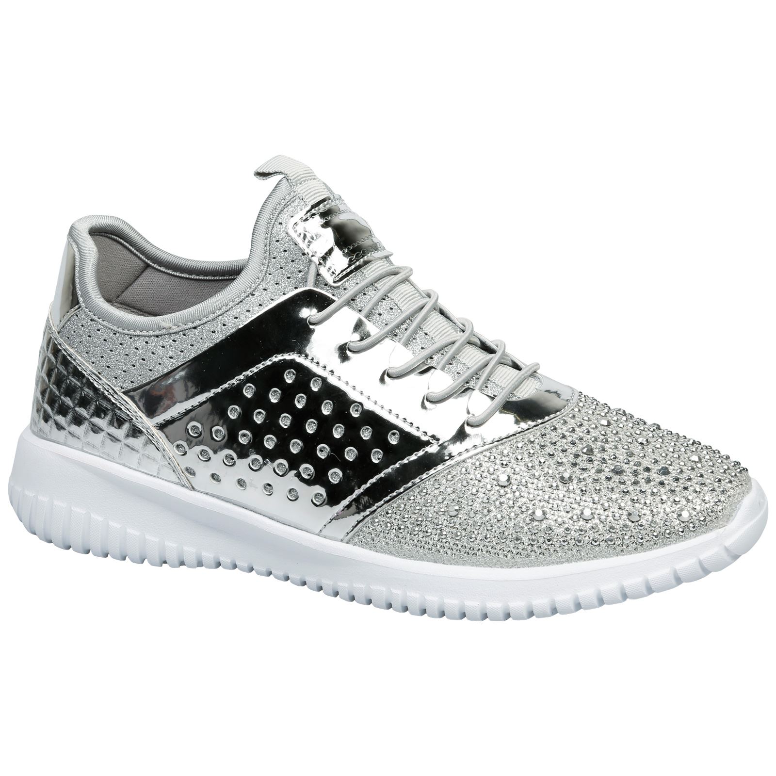 DIAMANTE TRAINERS WOMEN LADIES SHOES PUMPS SNEAKERS CASUAL LACE UP FLAT SIZE | eBay