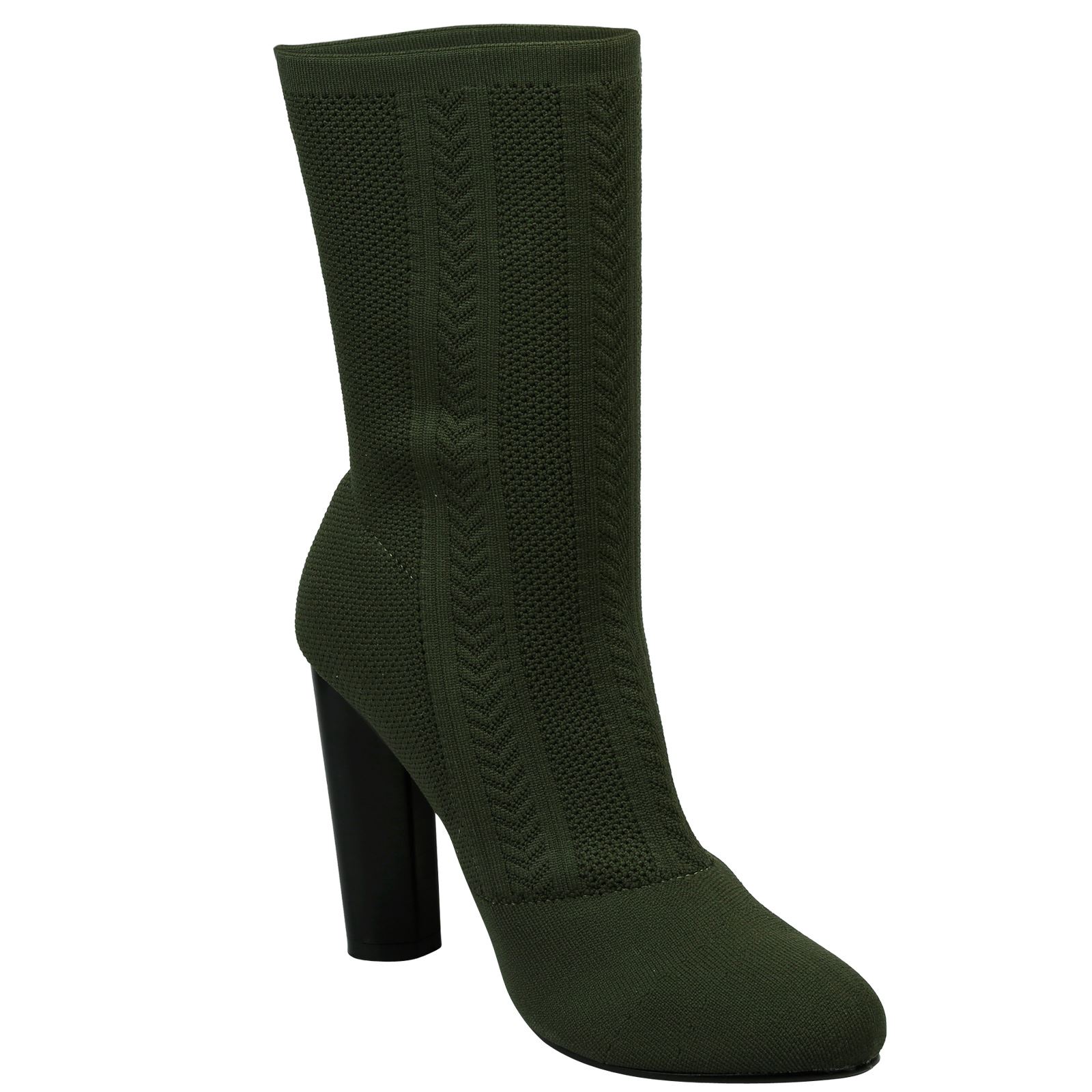 NEW WOMENS LADIES SOCK PULL ON STRETCH ANKLE HIGH BOOTS BLOCK HEELS PULL ON SIZE eBay