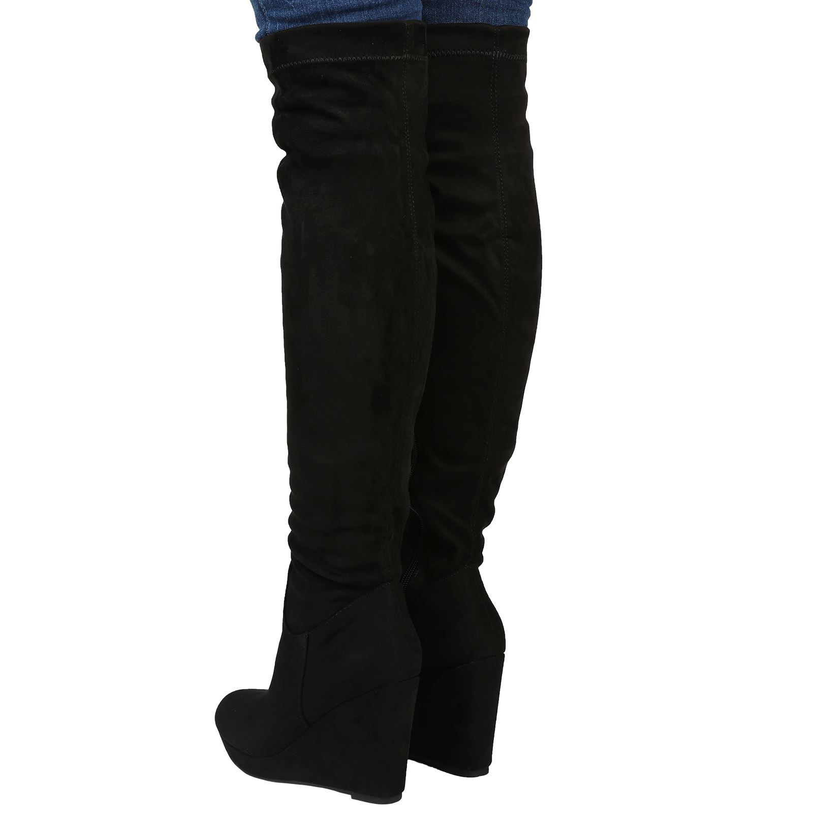 Scarlett Womens High Wedges Heel Platform Ladies Over the Knee Boots