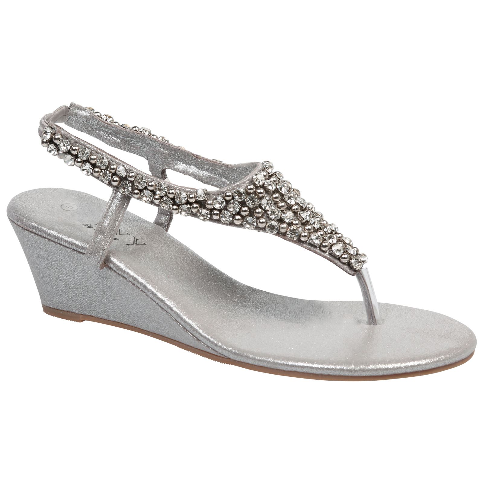 Arabella Womens Low Wedges Heels Diamante Beaded Thong Sandals Ladies Shoes Size | eBay