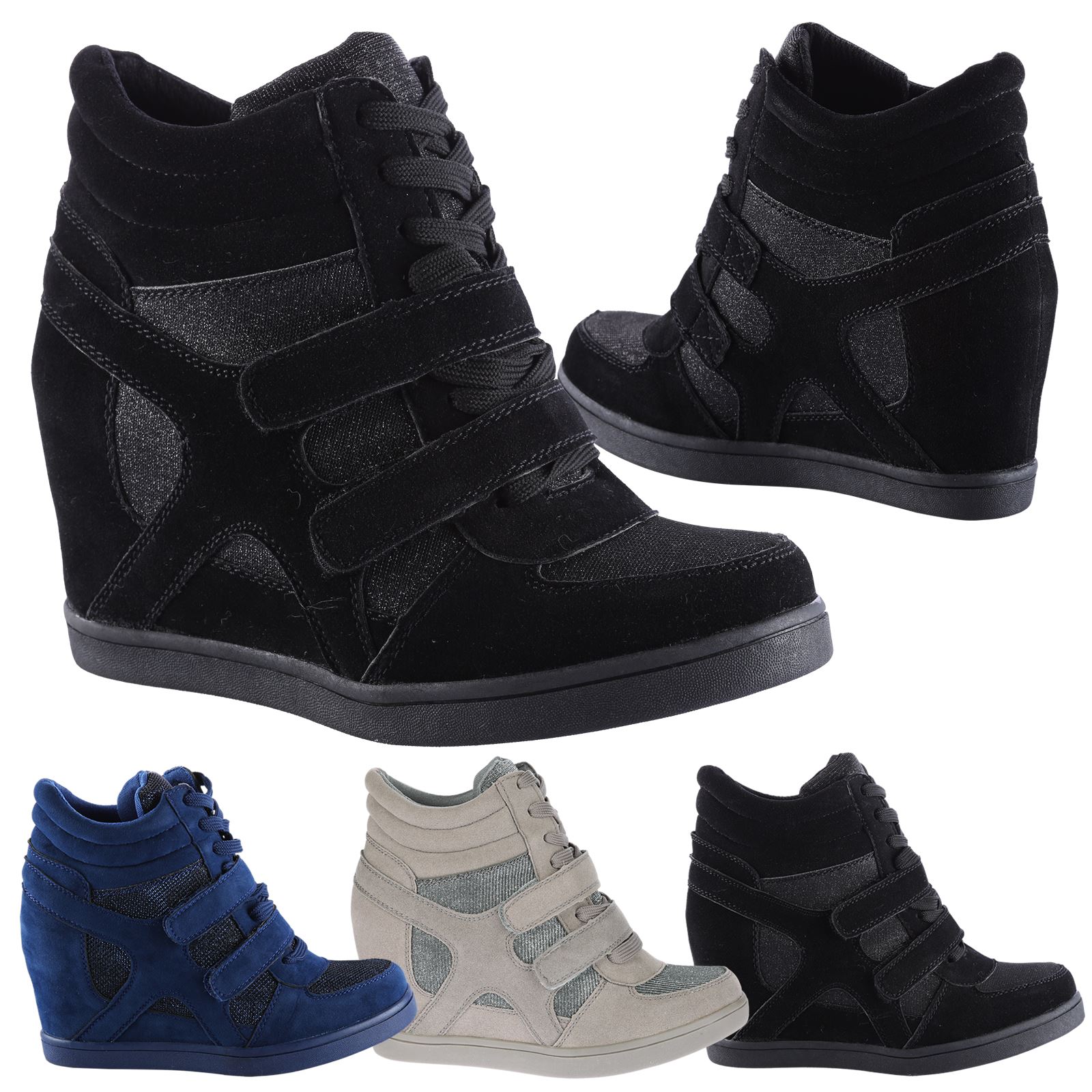 edie womens hidden wedges heels ladies glitter shimmer trainers wedge sneaker size 5