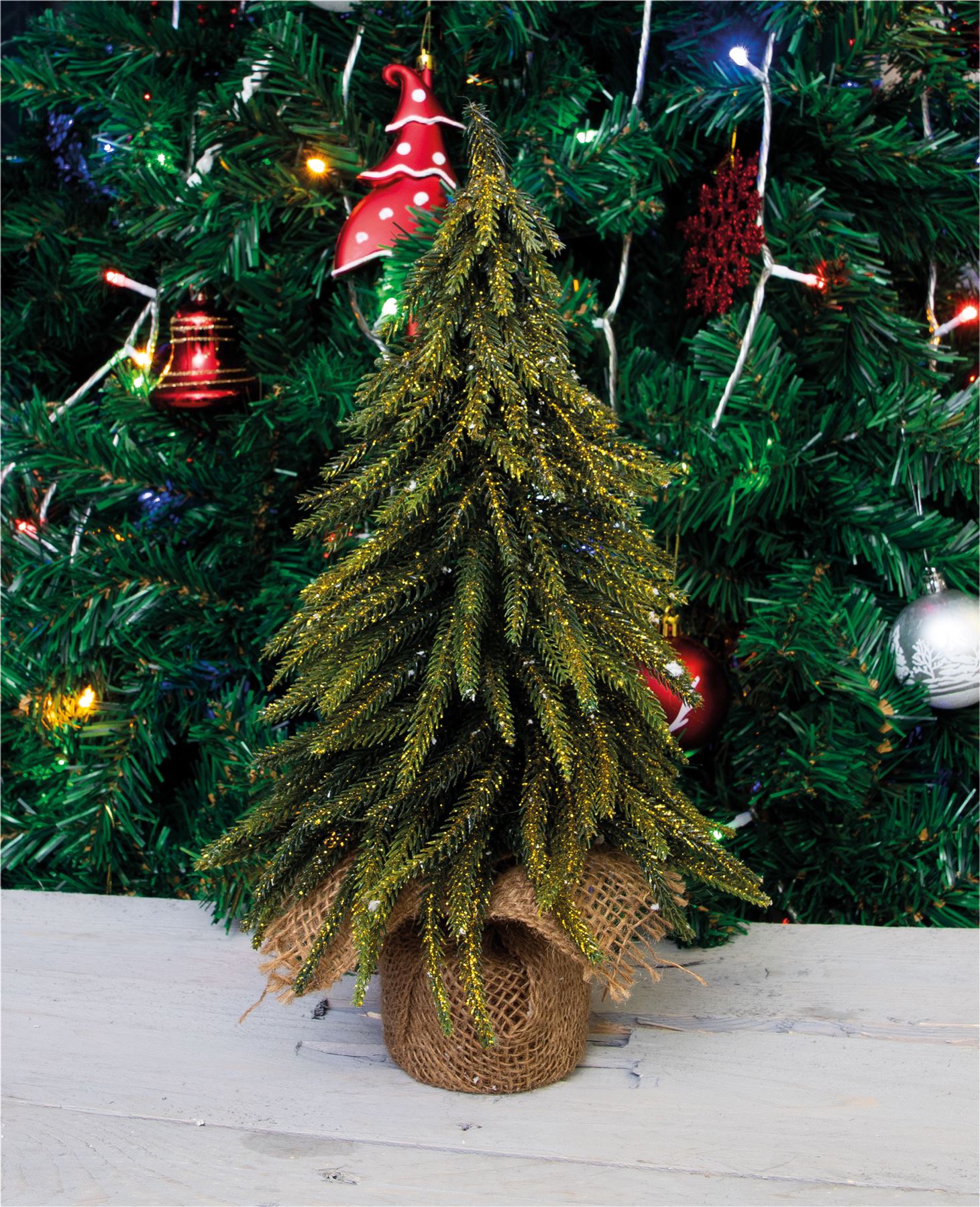 Mini Christmas Tree Decorative Gold Glitter Finish Xmas Artificial Hessian Bag - Picture 8 of 13