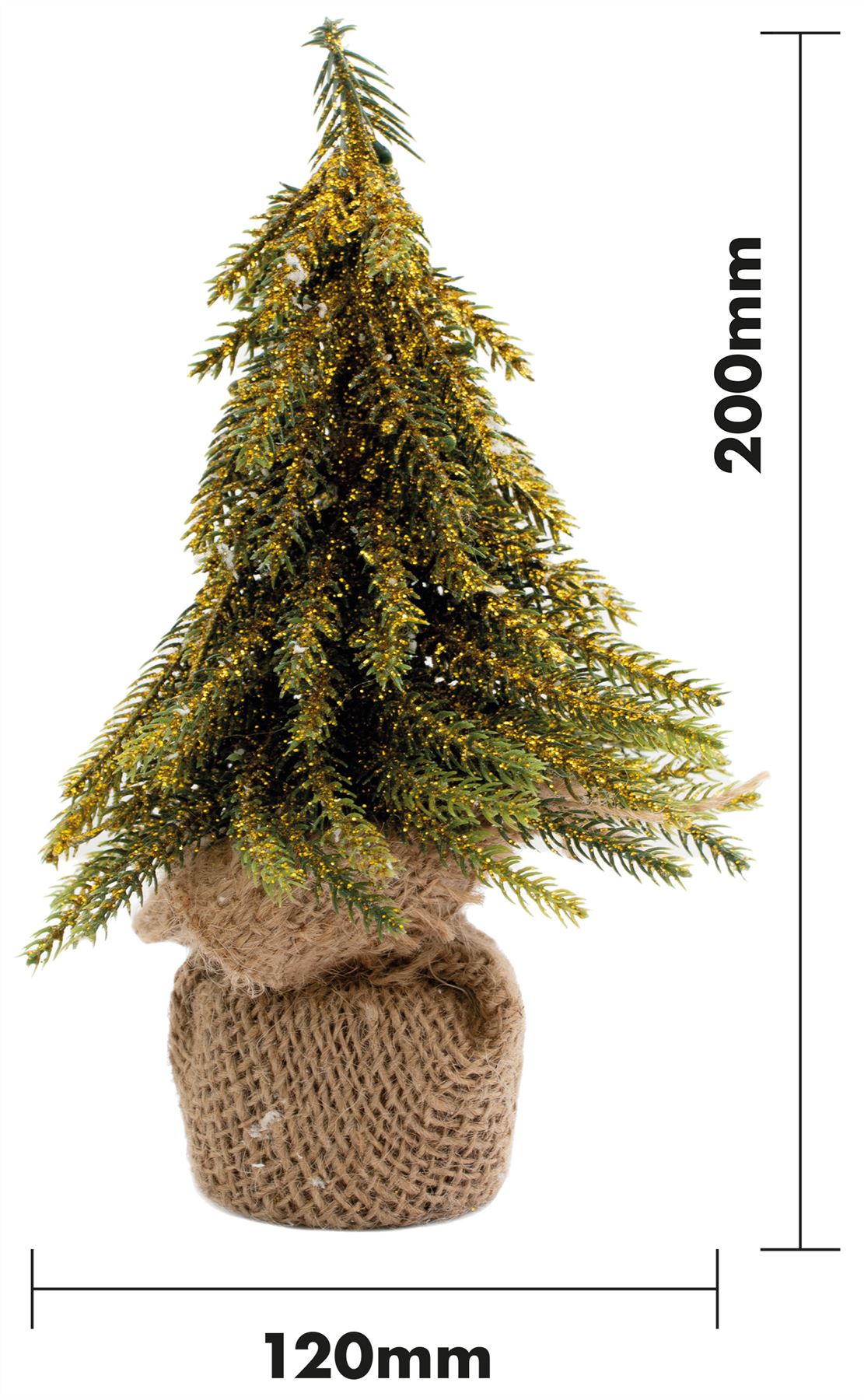 Mini Christmas Tree Decorative Gold Glitter Finish Xmas Artificial Hessian Bag - Picture 3 of 13