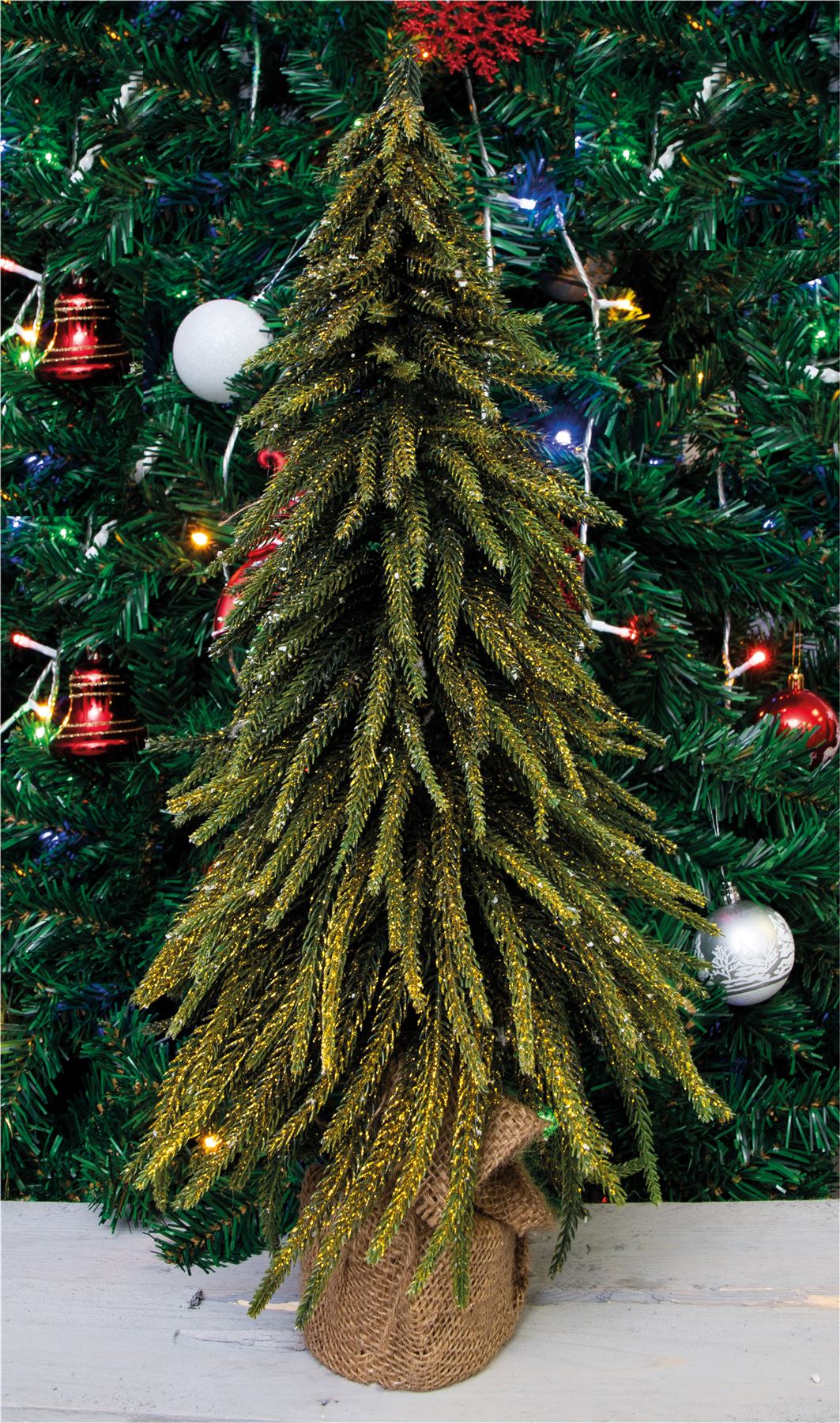 Mini Christmas Tree Decorative Gold Glitter Finish Xmas Artificial Hessian Bag - Picture 12 of 13