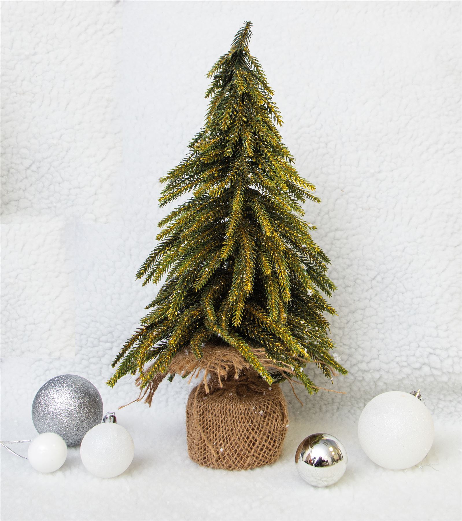 Mini Christmas Tree Decorative Gold Glitter Finish Xmas Artificial Hessian Bag - Picture 9 of 13