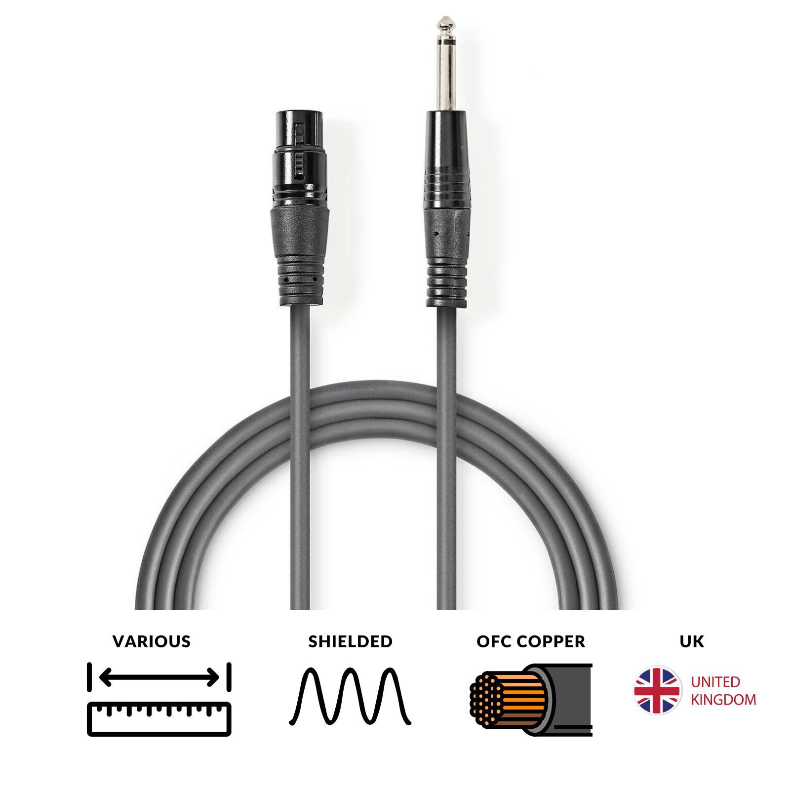 1.5m Female XLR 3 Pin Microphone to 6.35mm 1/4\" Mono Jack Lead Patch OFC Cable