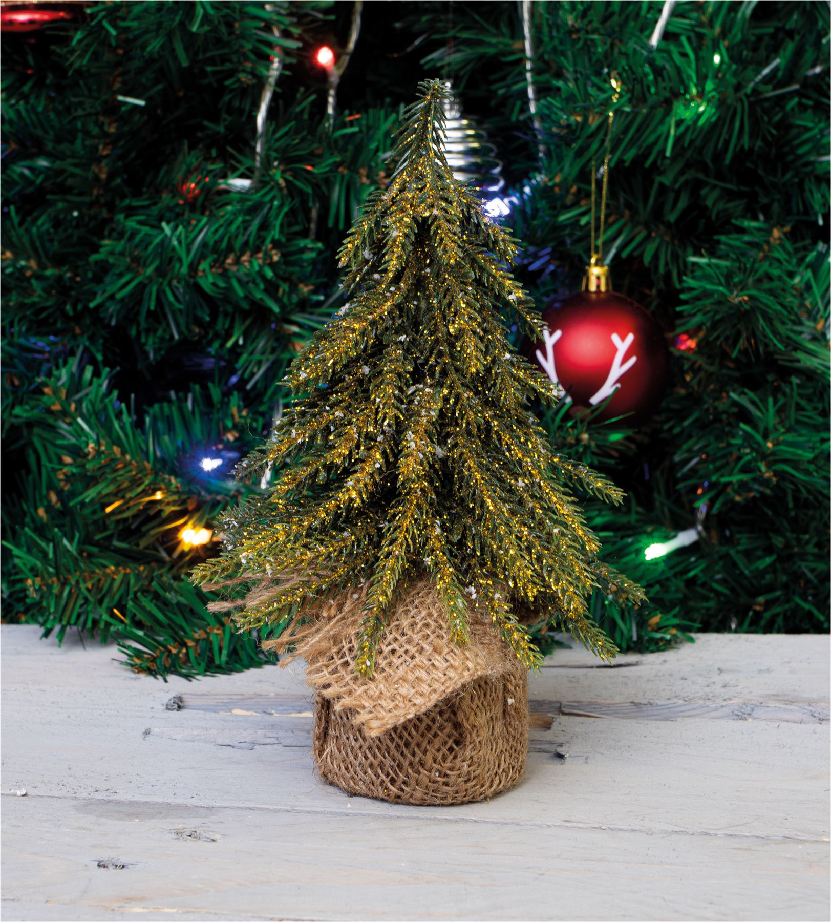 Mini Christmas Tree Decorative Gold Glitter Finish Xmas Artificial Hessian Bag - Picture 4 of 13