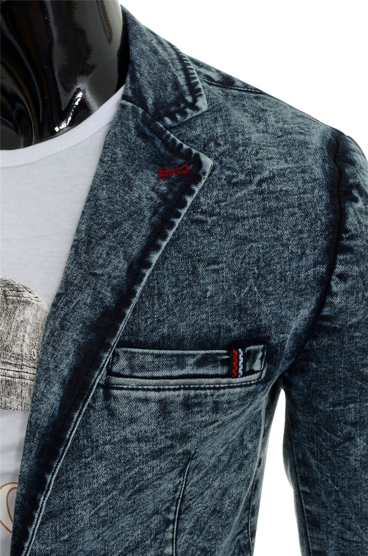 Marble Denim Dark Soft Slim Blazer Men's Jacket Fit Vintage Cotton Print Blue gq0wHU7d