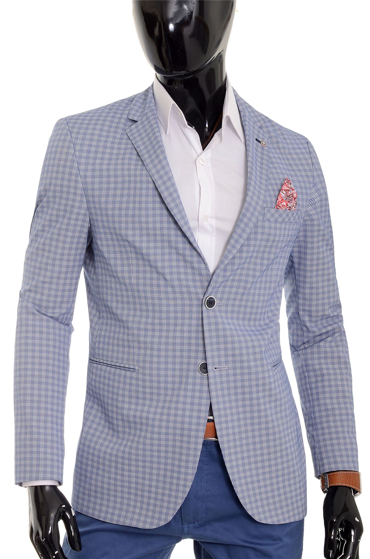 WINTAGE Mens Cotton Checkered All Season Notch Lapel Blazer Brown