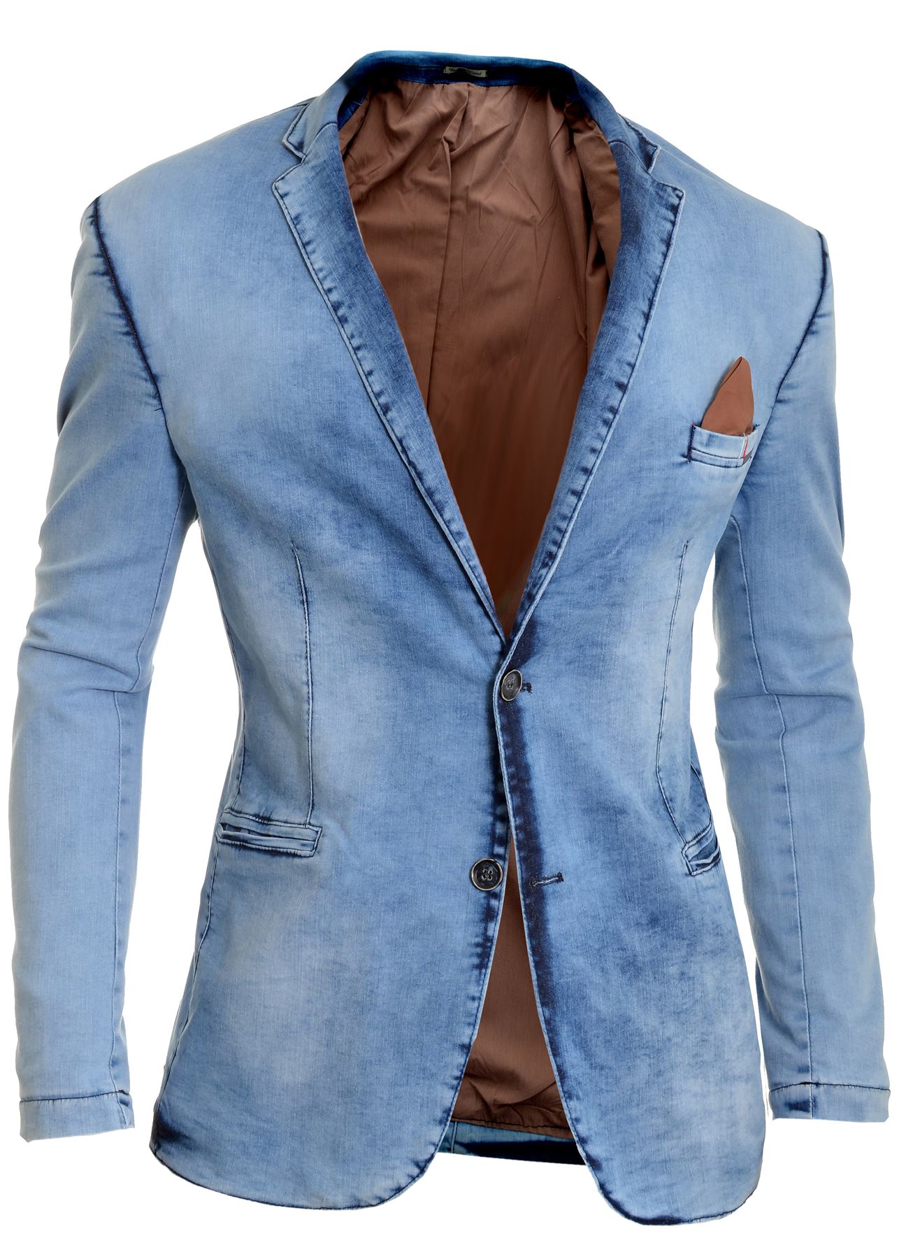 Casual Blazer Men Men's Denim Blazer Two Button Jacket Slim Lapel