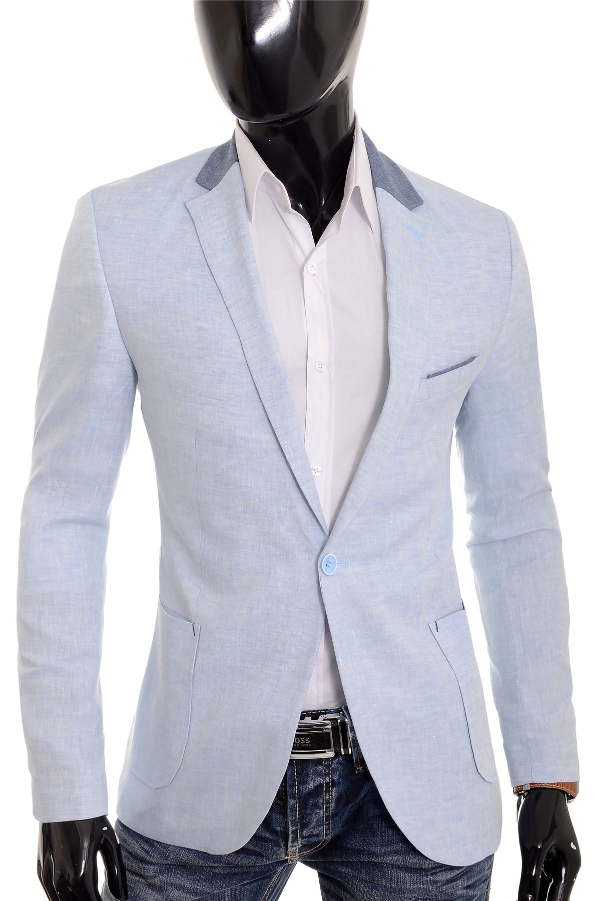 Cipo & Baxx Mens Linen Blazer Jacket Casual Formal Elbow Patches Slim