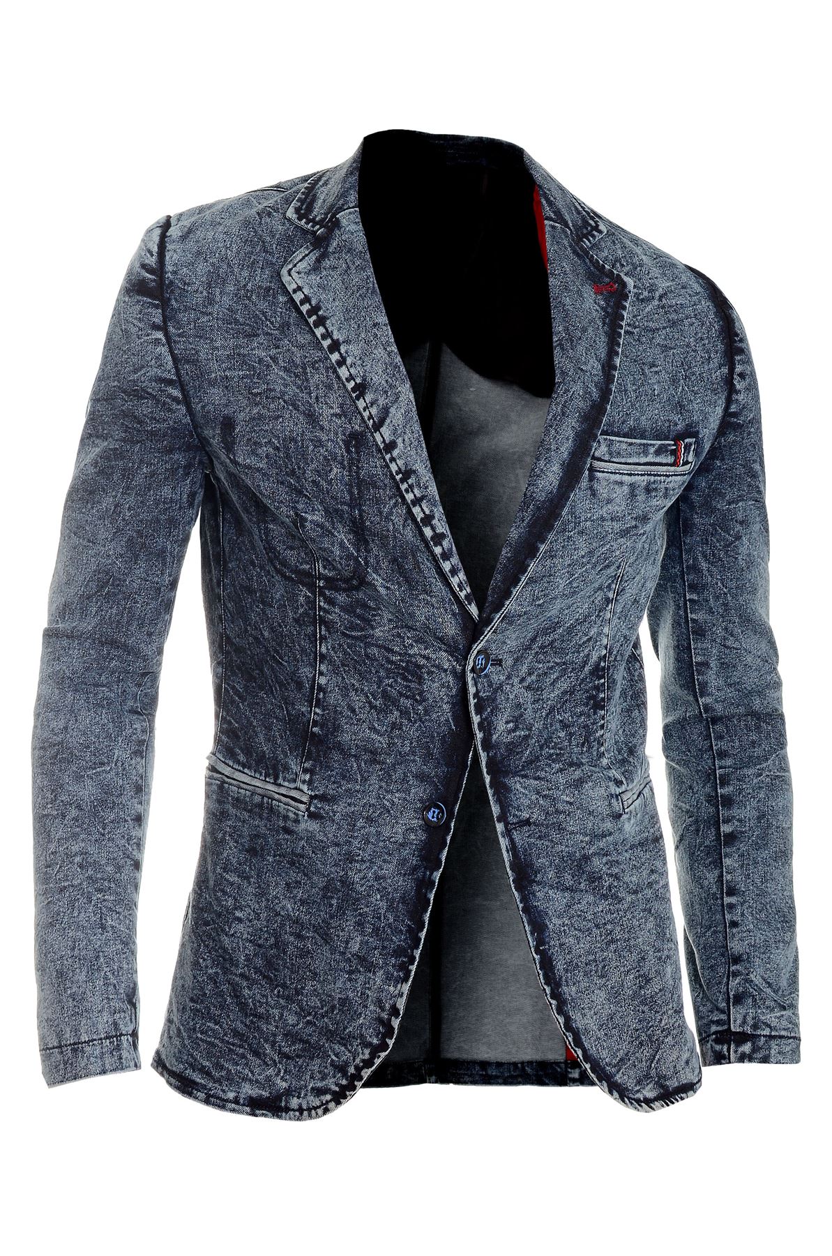 Marble Denim Dark Soft Slim Blazer Men's Jacket Fit Vintage Cotton Print Blue gq0wHU7d