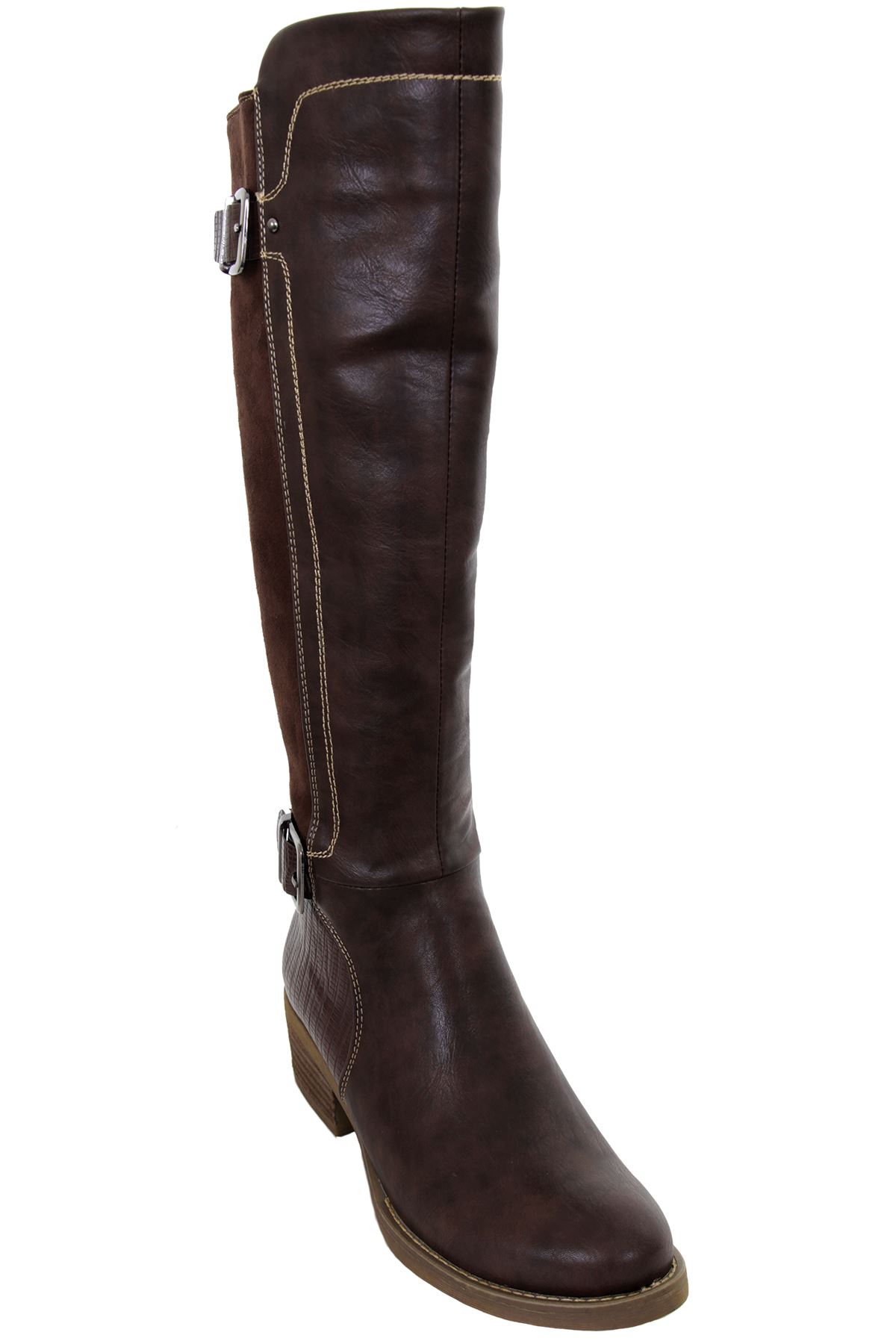 Contraste de la pantorrilla pantorrilla la ante para mujer imitación de cuero hebilla de Cremallera Alto botas Taco Bajo d1450c Contraste de la pantorrilla pantorrilla la ante para mujer imitación de cuero hebilla de Cremallera Alto botas Taco Bajo d1450c