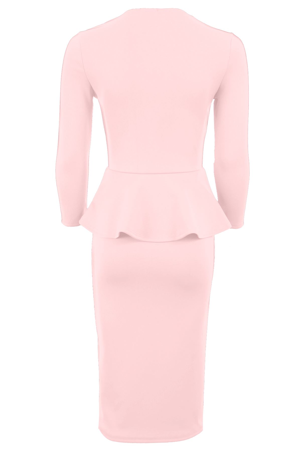 Ladies 3/4 Sleeve V Neck Peplum Skirt Knee Length Midi Women's Dress 8