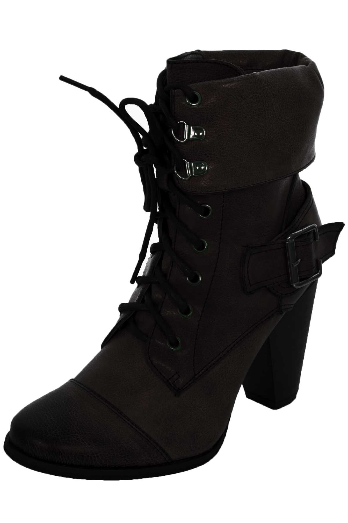 Botas de tacones gruesos con cordón delantero Botas de tacones gruesos con cordón delantero