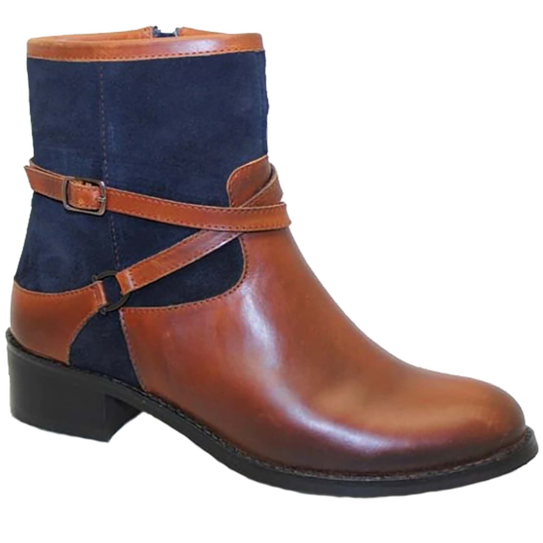 GLH460 Duty Ladies Leather Suede Contrast Low Block Heel Ankle Boots Shoes