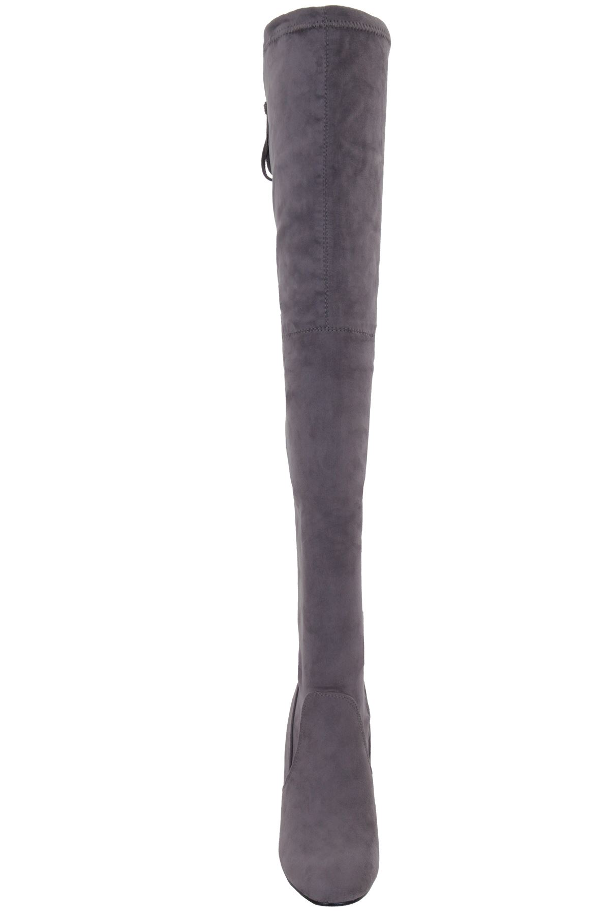 Womens Over The Knee Thigh High Metallic Block Chunky Heel Suede Boots