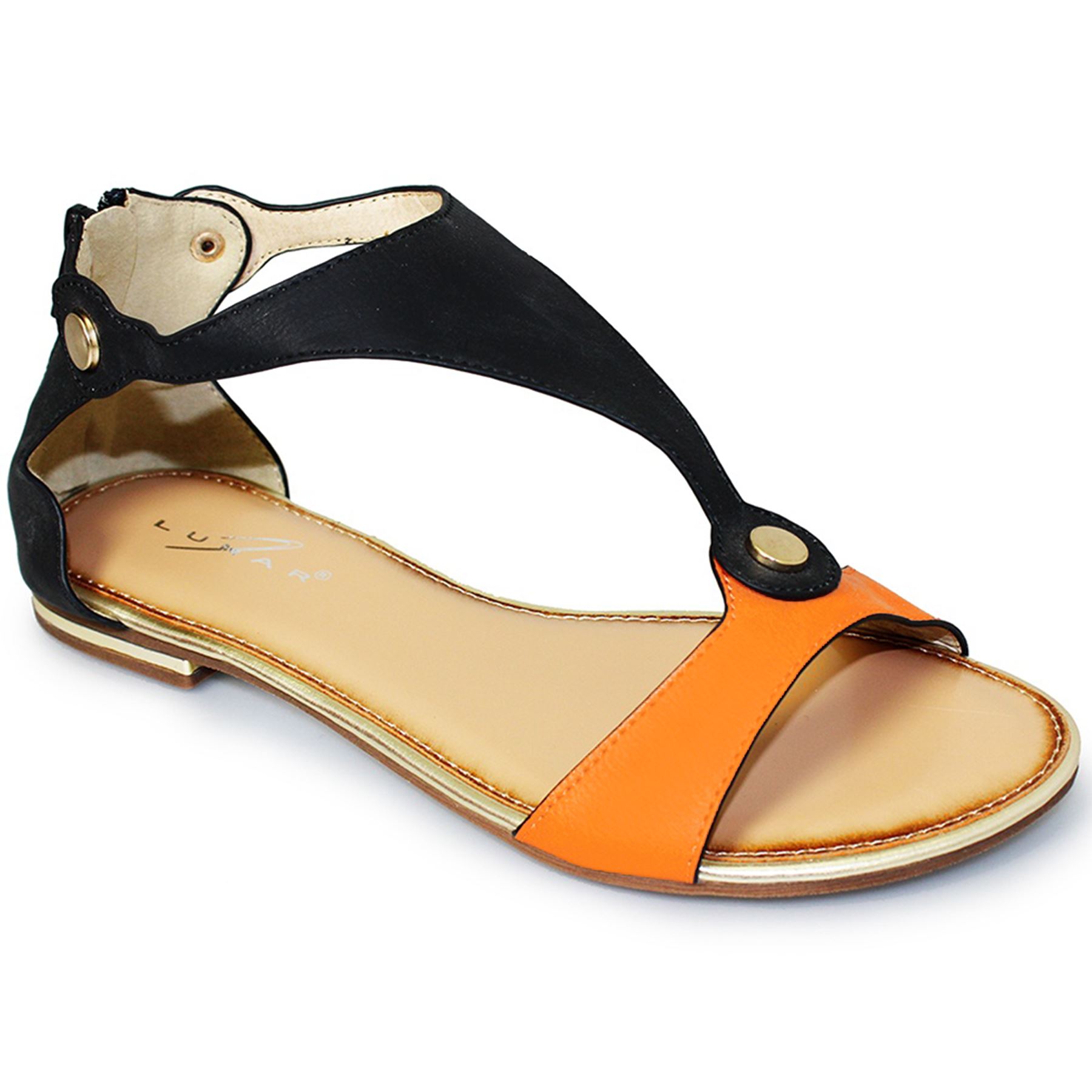 Ladies Two Tone Coloured Zip Back Gold Trim Women's Gladiator Sandals Shoes | eBay