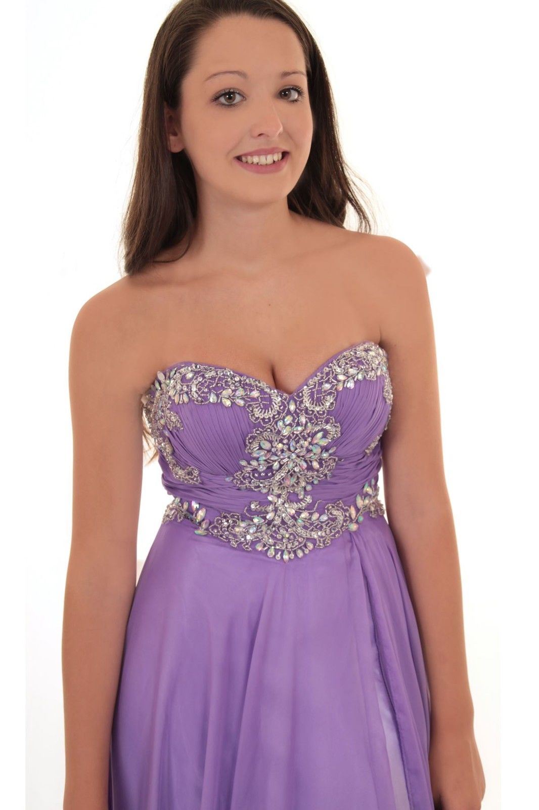 Ladies Strapless Sleeveless Jewel Chiffon Lined Maxi Prom Wedding Ball Gown | eBay