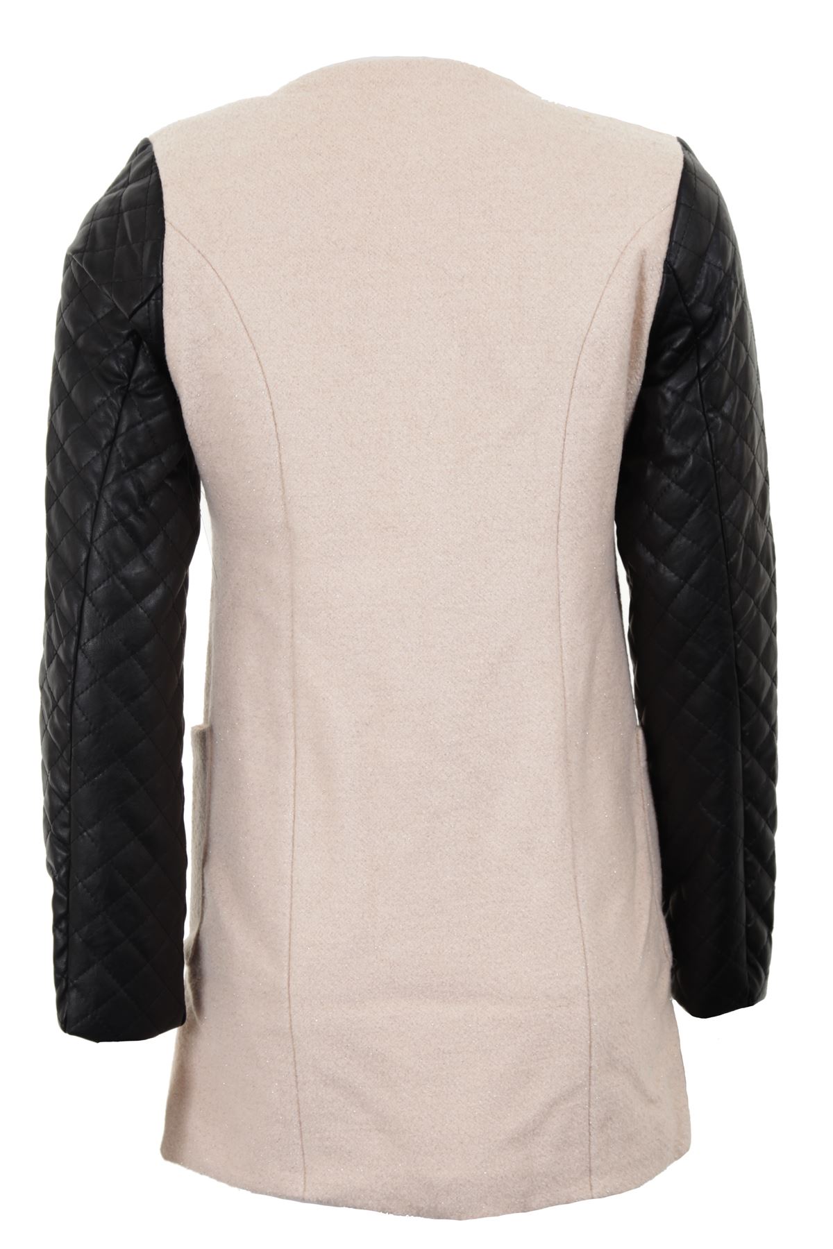 New Ladies Smart Long Glittery Quilted Sleeve Womens Black Cream Coat