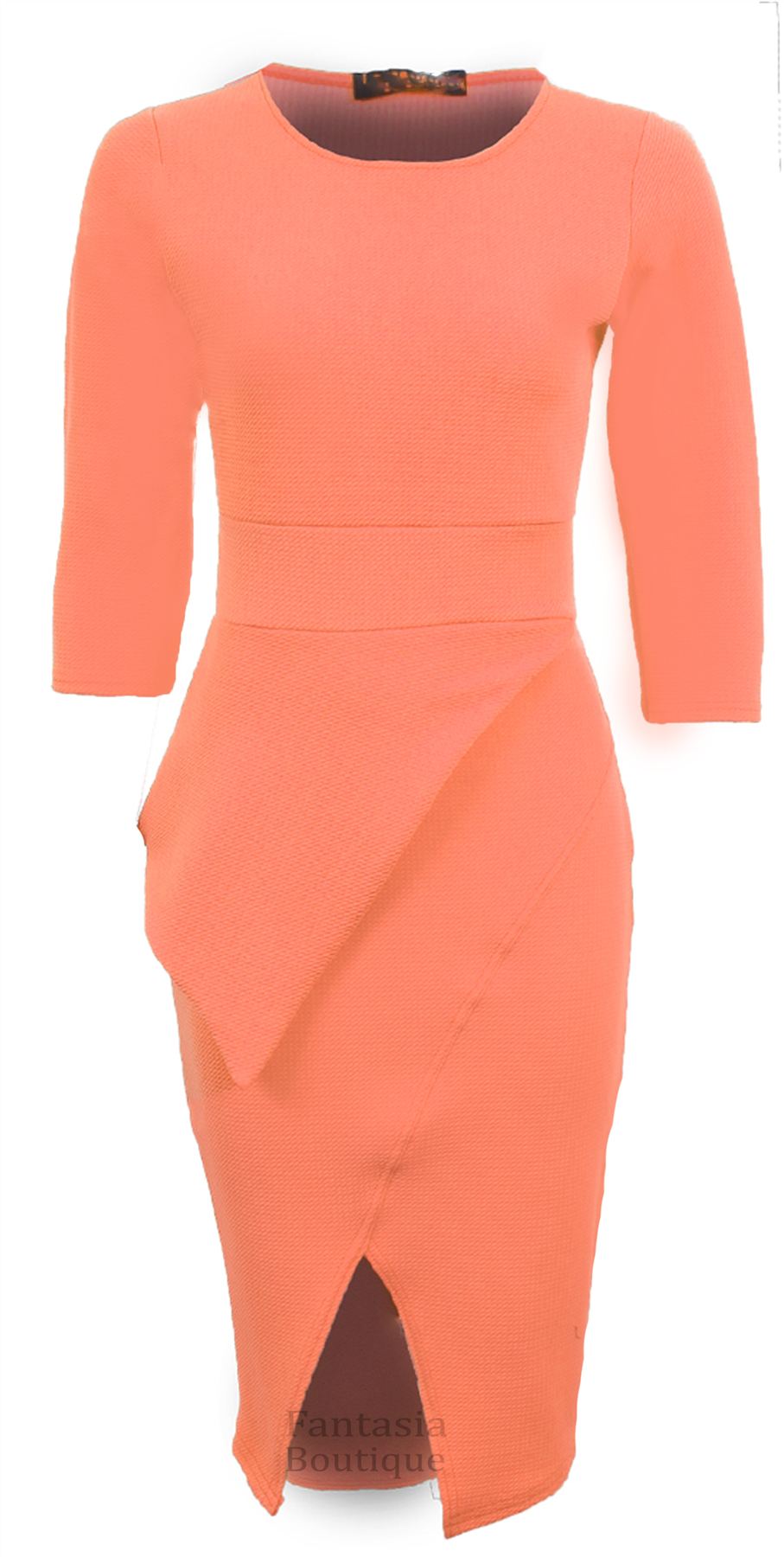 Ladies 3/4 Sleeve Office Party Textured Bodycon Women's Half Peplum
