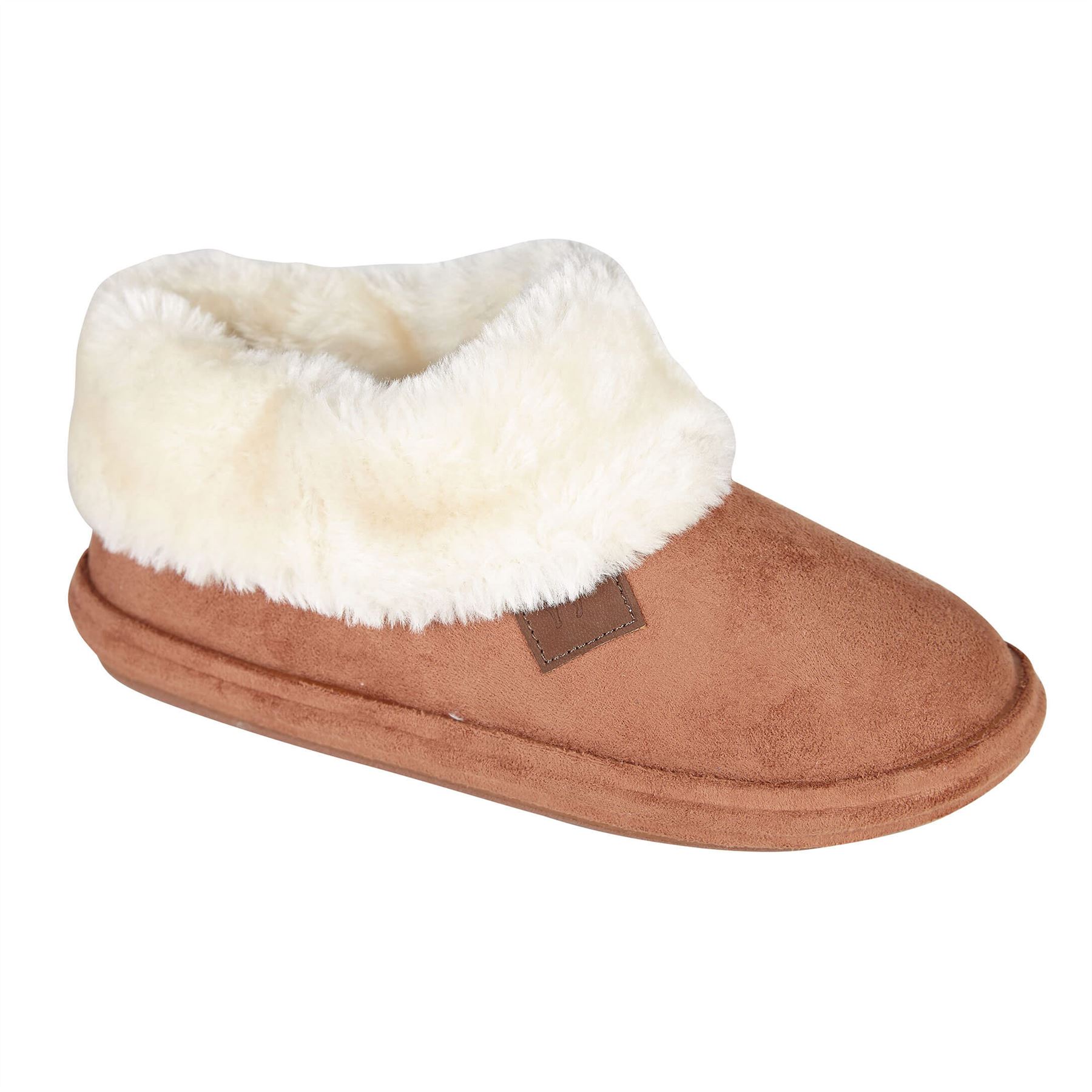 Ladies Faux Fur Lined Collar Slip On Faux Suede House Warm Bootee