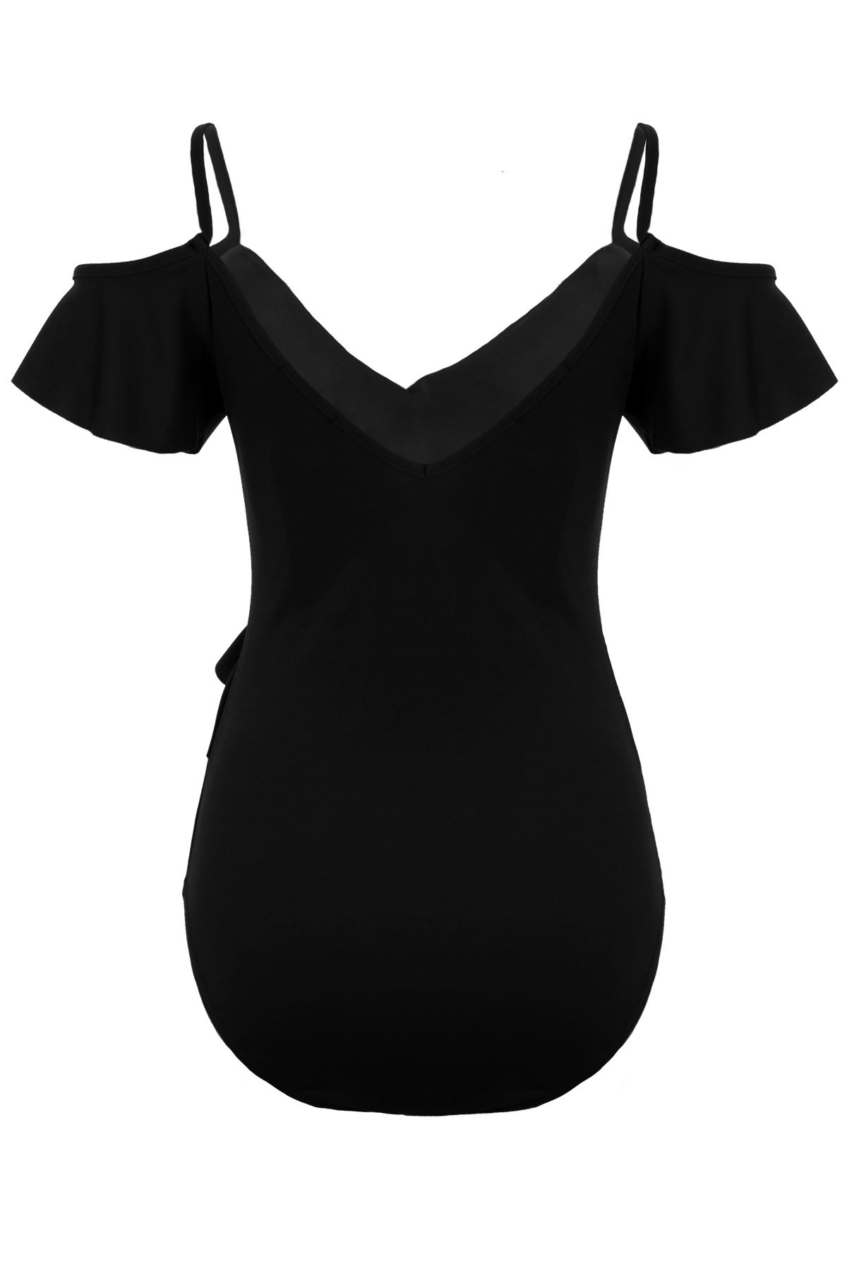 Ladies Bodycon Bardot Off Shoulder Stretch Frill Crepe Textured Bodysuit Leotard