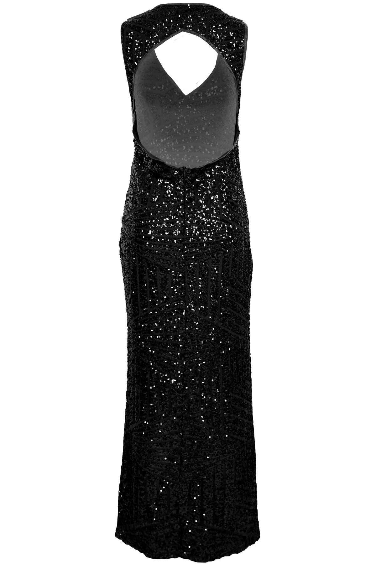 Ladies Sleeveless Plunge VNeck Cut Out Back Sequin Side Split Lined