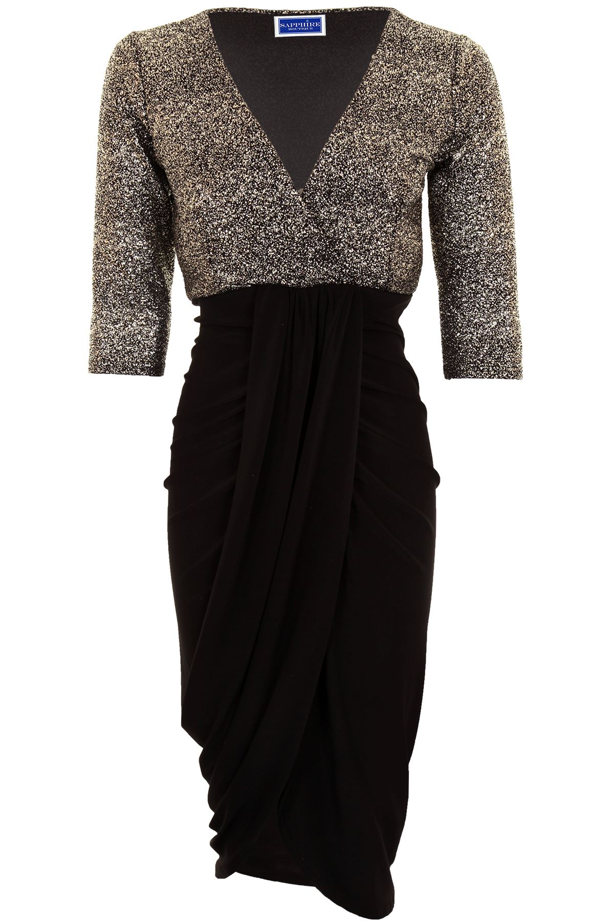 gold and silver plunge v neck dress