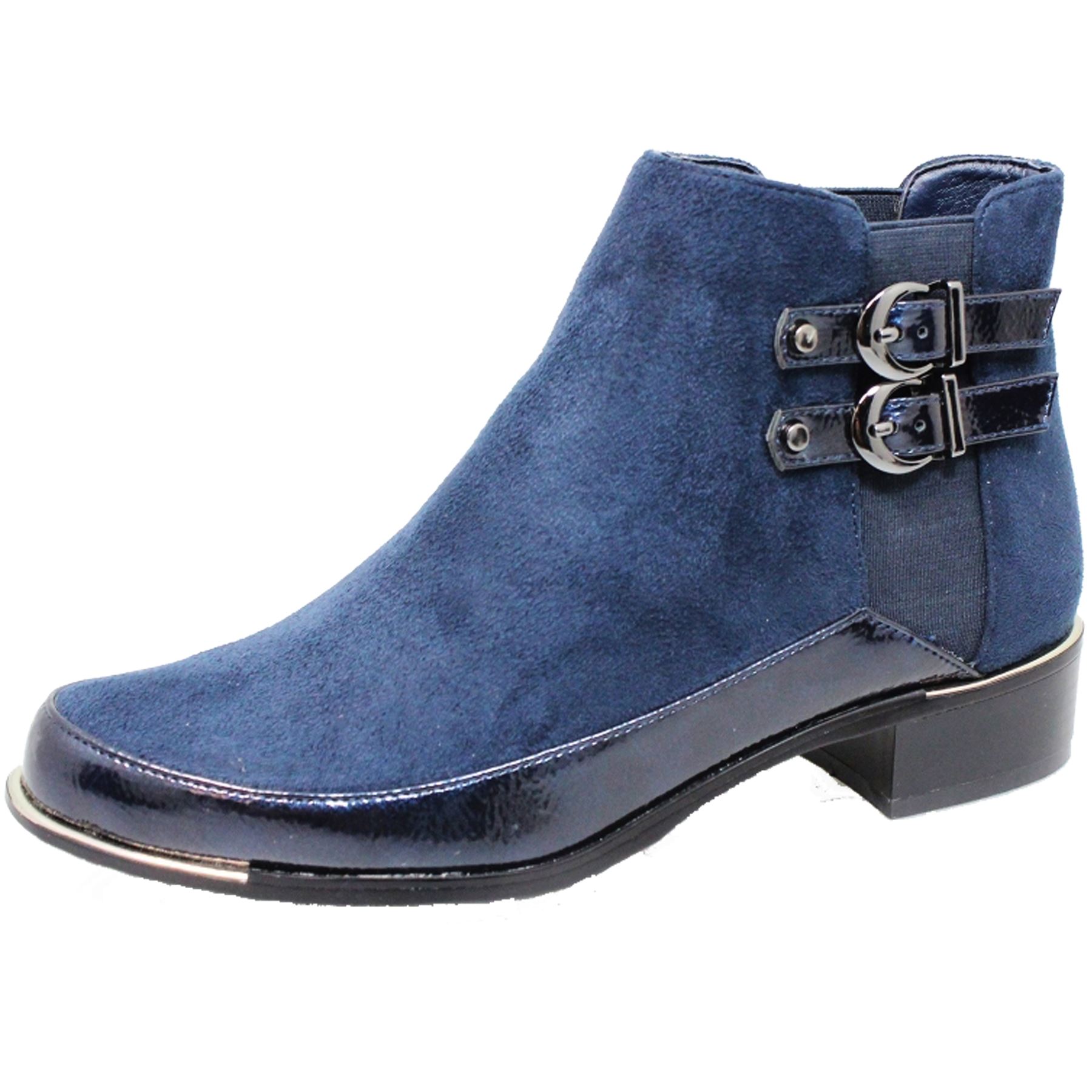 GLC688 Pippa Faux Suede Patent Low Heel Padded Insole Buckle Ankle