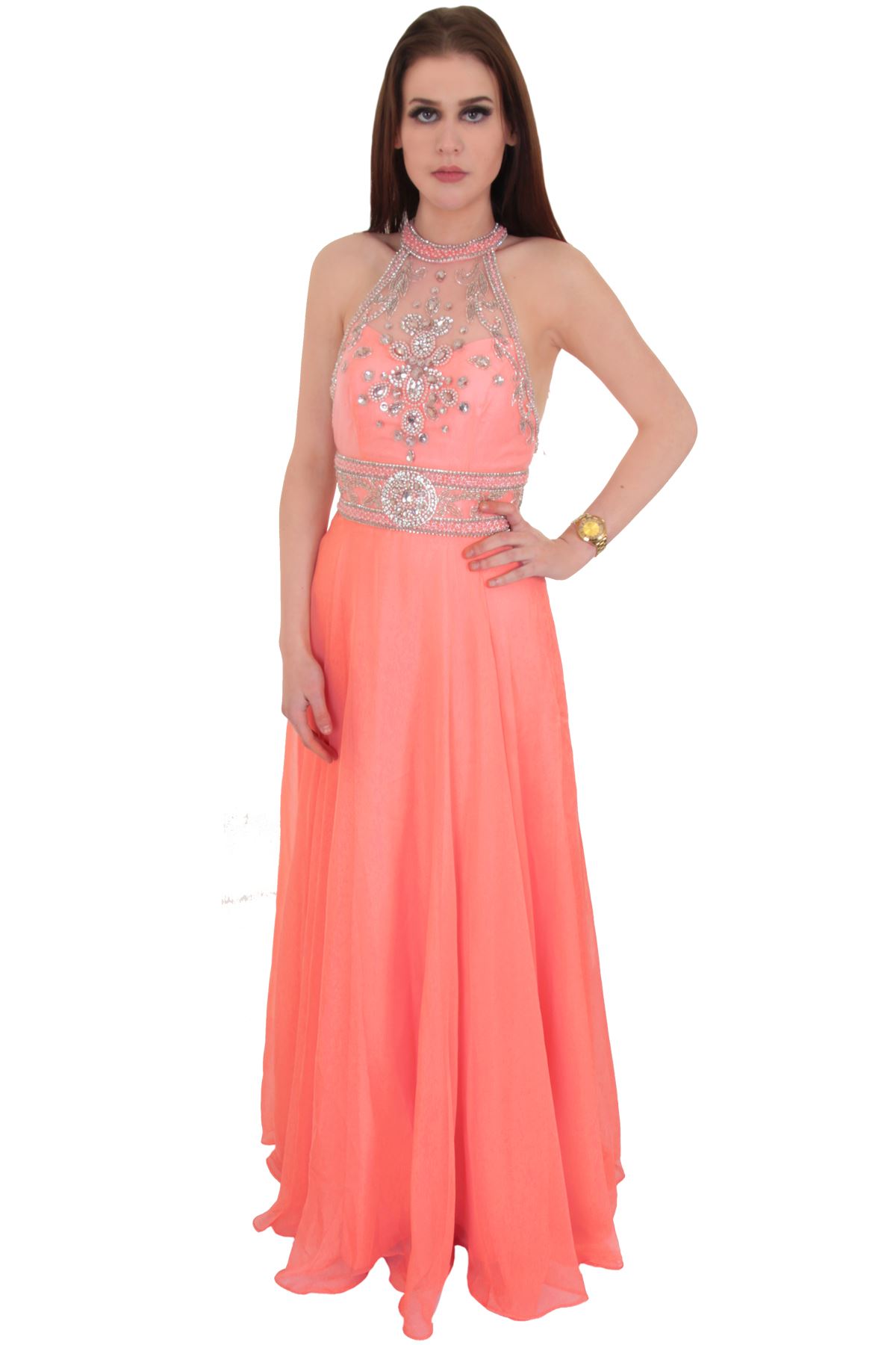 Long Sleeveless Chiffon Mesh Racer Back Maxi Party Prom Evening Gown Dress | eBay