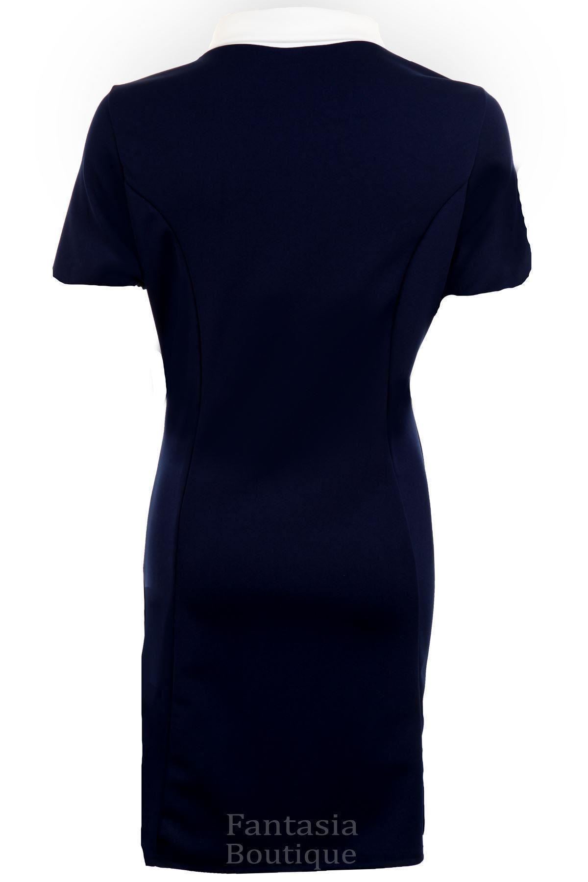 Ladies Short Sleeve Plain Peter Pan Collar Contrast Bodycon Plus Women/'s Dress