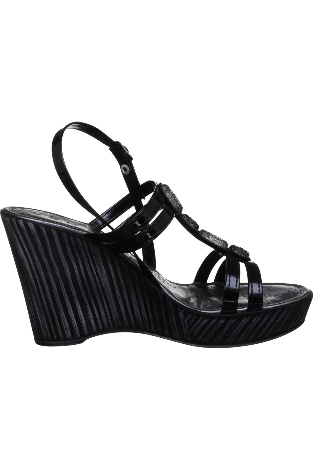 JLC083 Ladies Slingback Strappy Diamante Trim Textured High Wedge Heels | eBay