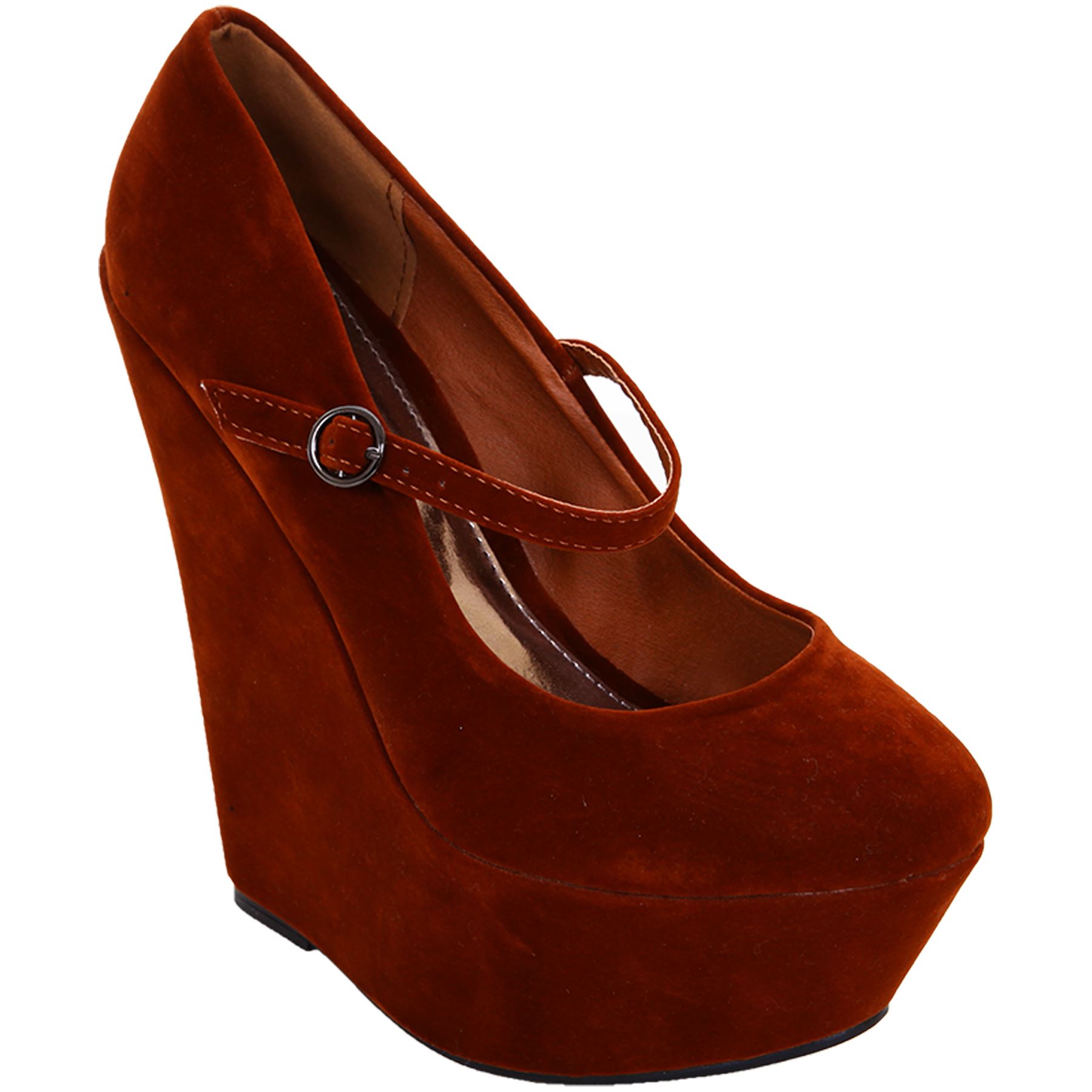 Ladies High Wedge Suede Shoes Women's Ankle Strap Party Platform Wedges