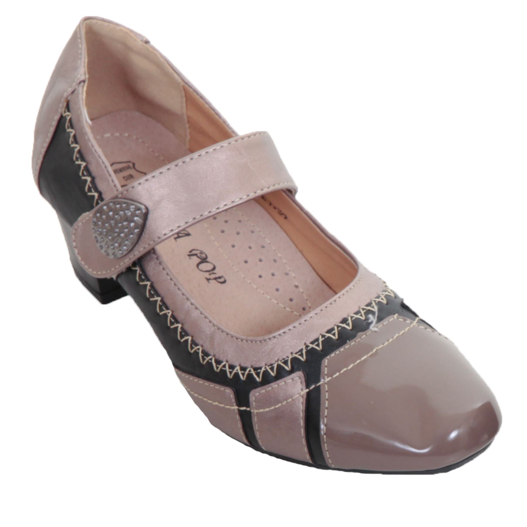 Womens Padded Sole Patent Faux Leather Low Heel Smart Strap Mary Jane Heels | eBay