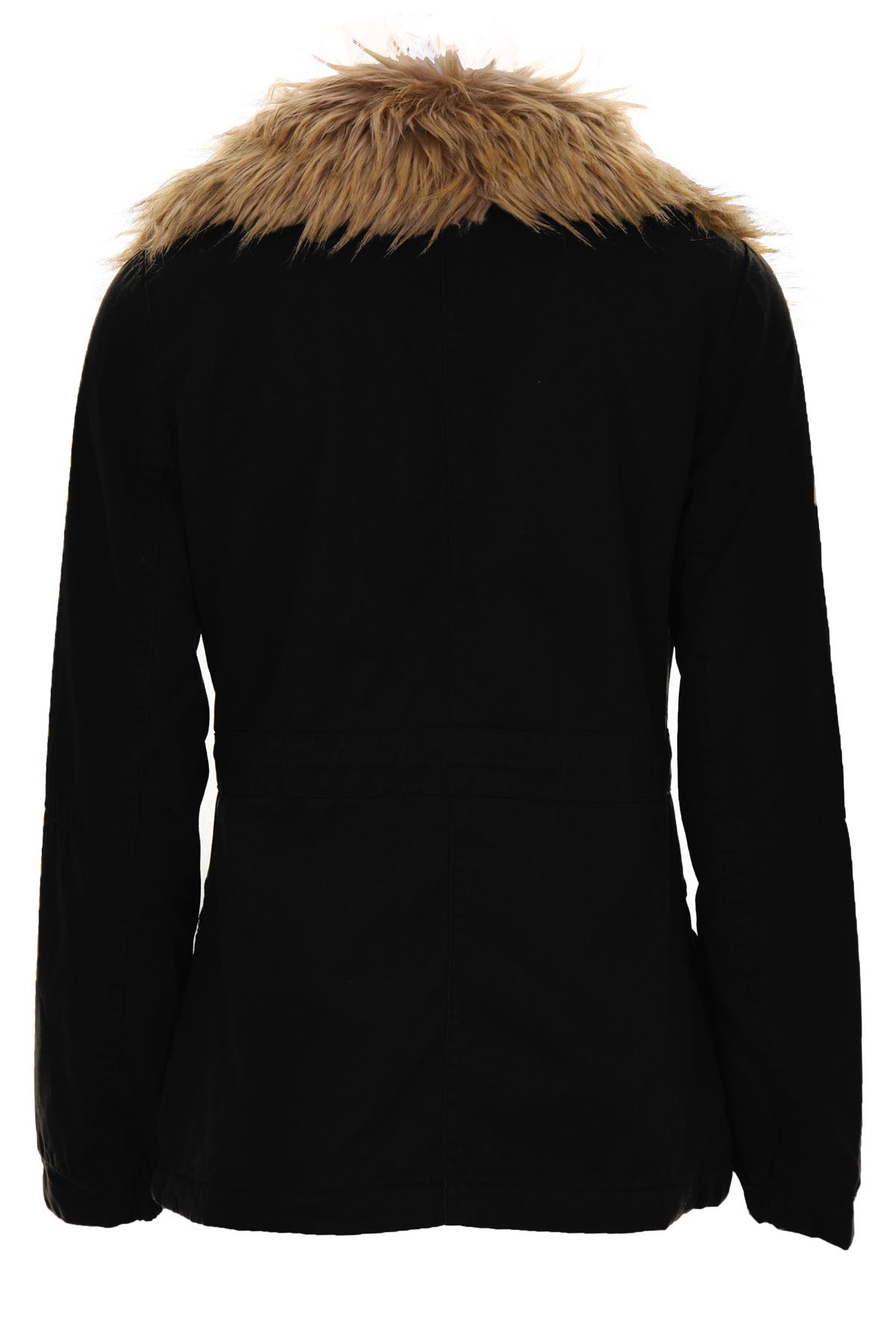 Ladies Faux Fur Trim Lined Warm Winter Women's Short Parka Jacket Coat