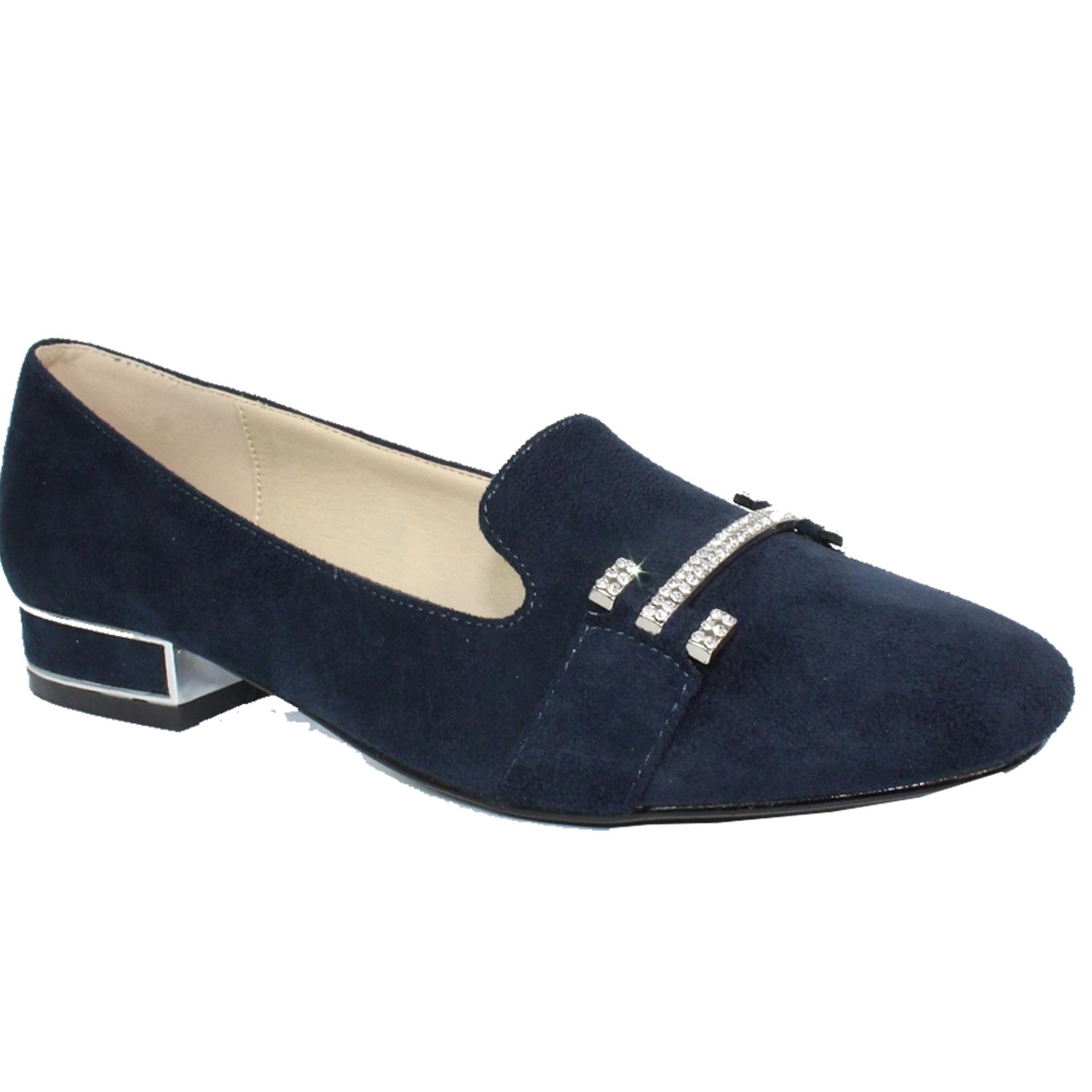 FLH930 Tessa Slip On Diamante Faux Suede Pumps Flat Padded Insole Shoes