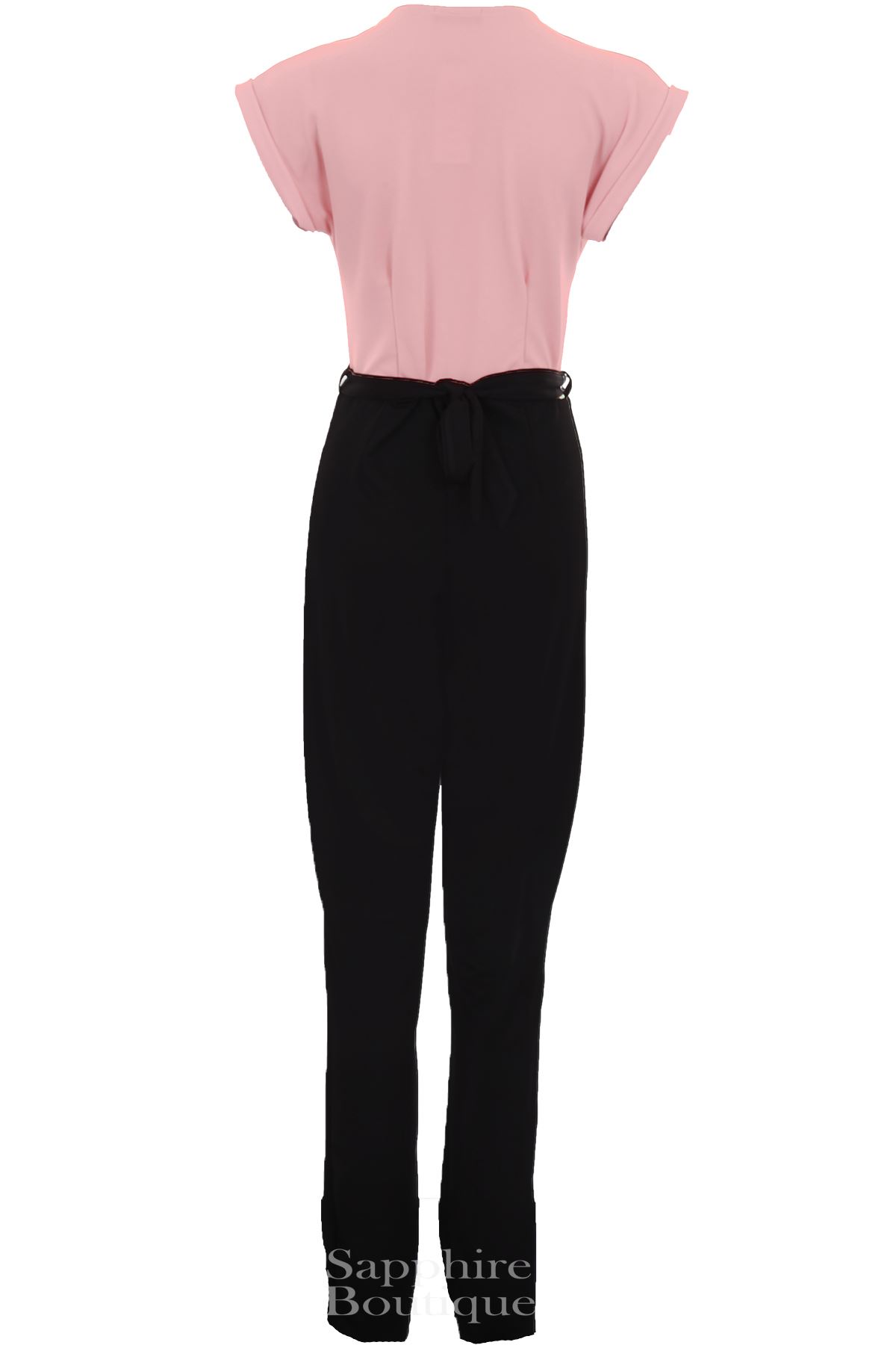 Women/'s Wrap Front Low V Neck Crepe Contrast Turn Up Cap Sleeve Ladies Jumpsuit