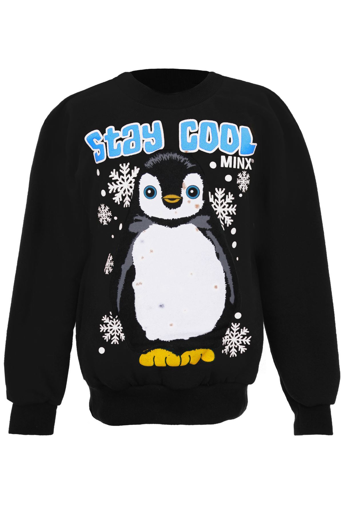 Girls Hooded Stay Cool Christmas Penguin Children's Pull Over Hoodie