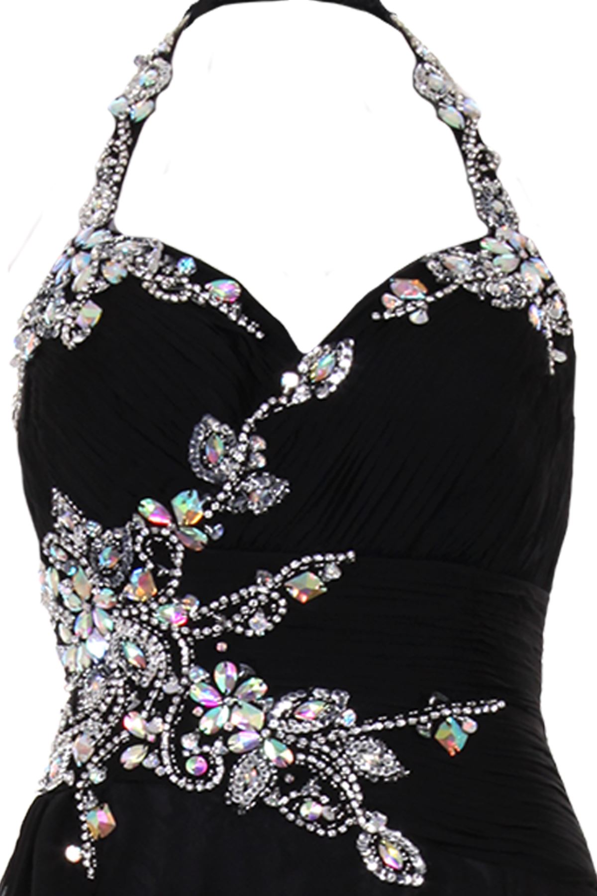 Ladies Floral Jewelled Halter Neck High Low Chiffon Formal Trail Prom