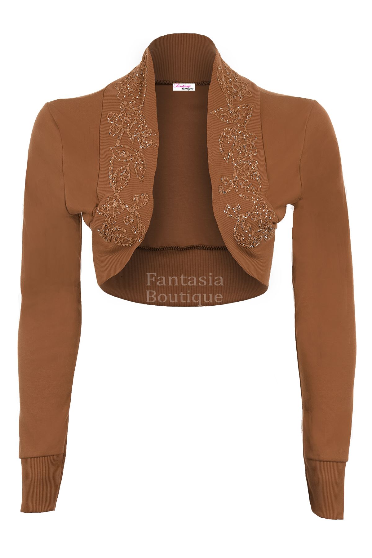 Ladies Long Sleeve Floral Beaded Sequin Women's Bolero Shrug Crop