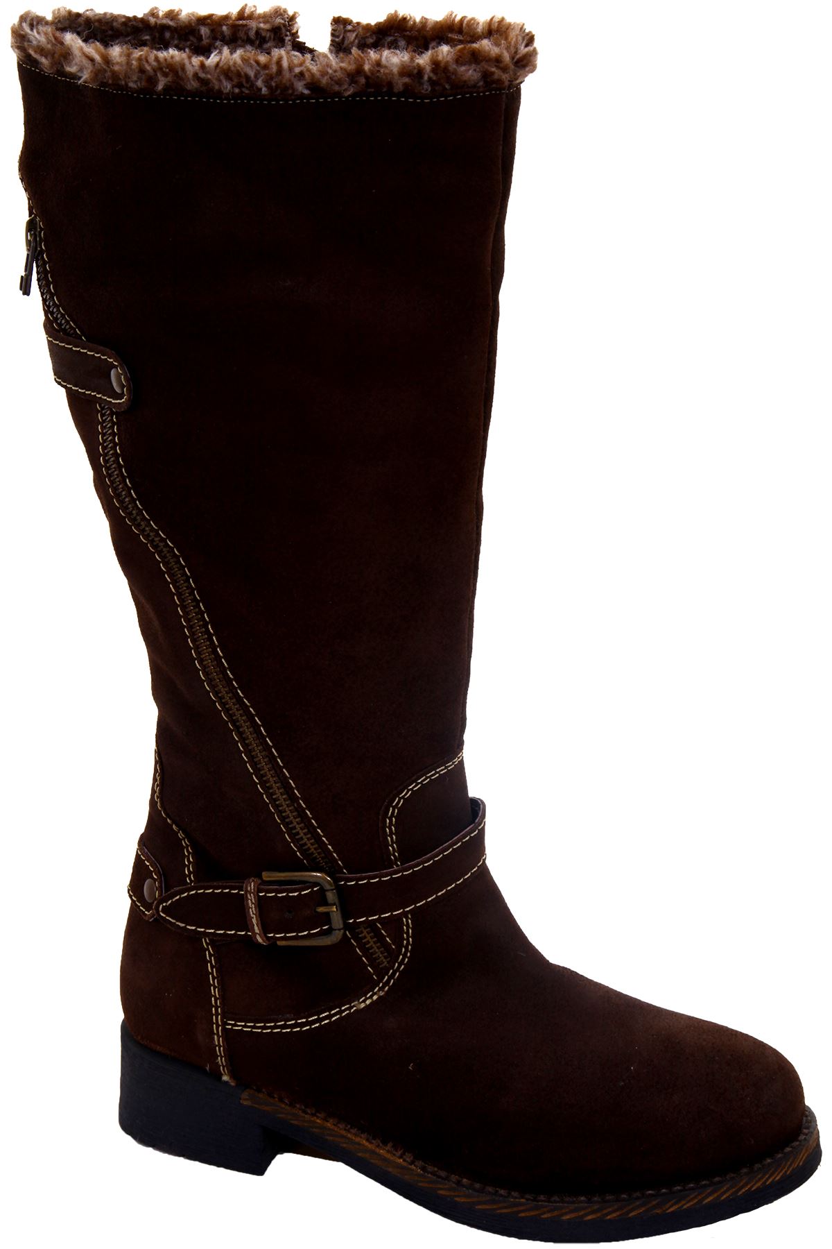 Ladies Leather Upper And Inner Knee High Low Heel Women's ...