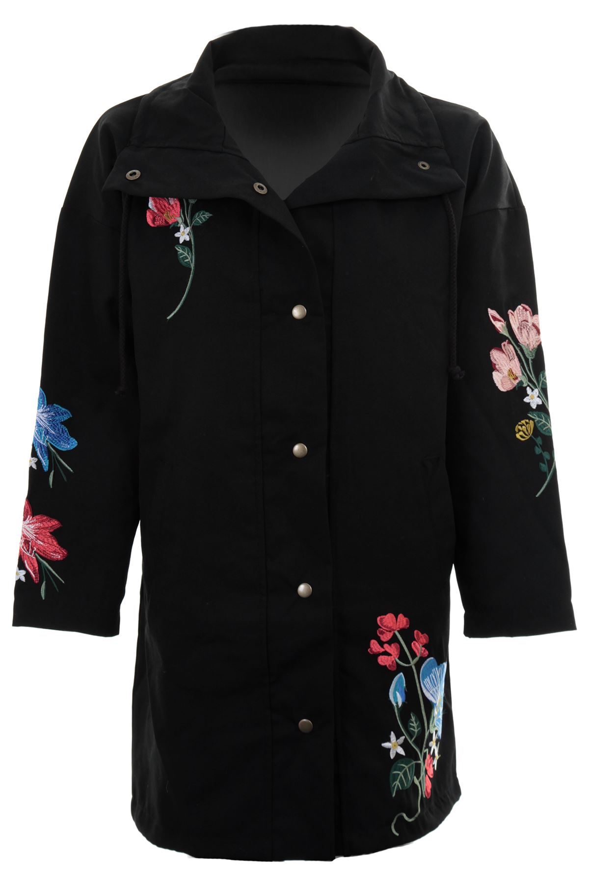 Ladies Long Sleeve Canvas Floral Embroidered Parka Lightweight Jacket Coat eBay